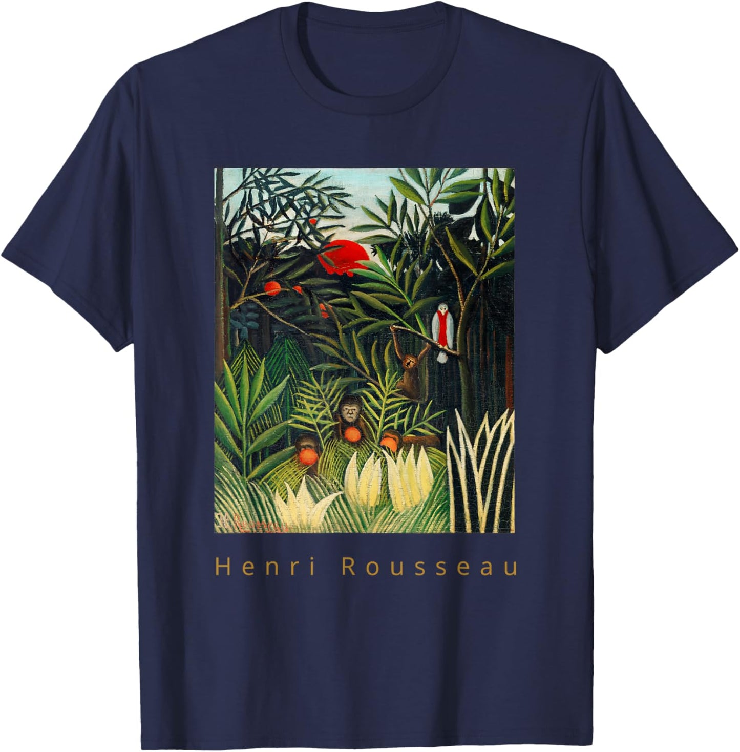 Henri Rousseau Monkeys and Parrot in the Forest T-Shirt - T-Shirt | Navy