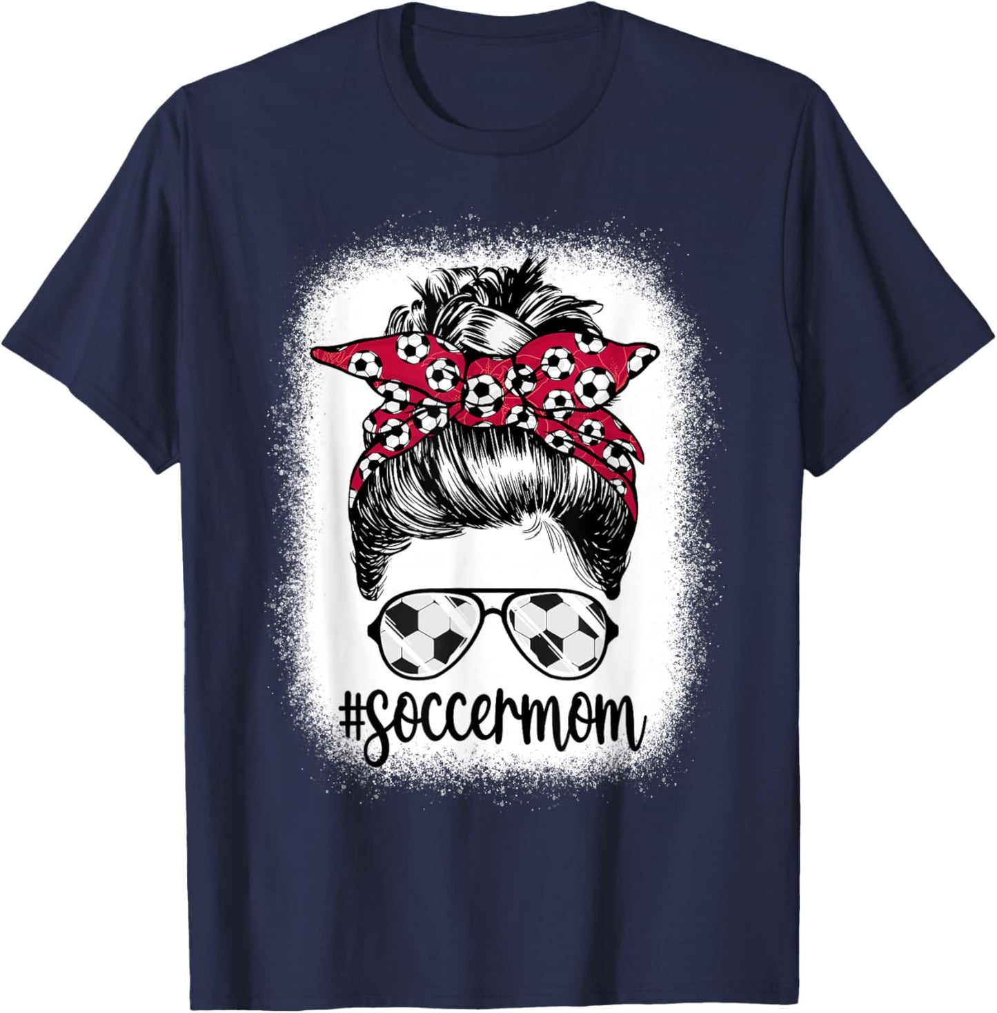 Women Mom Life Soccer Mom Mothers Day Messy Bun Women Funny T-Shirt - T-Shirt | Navy