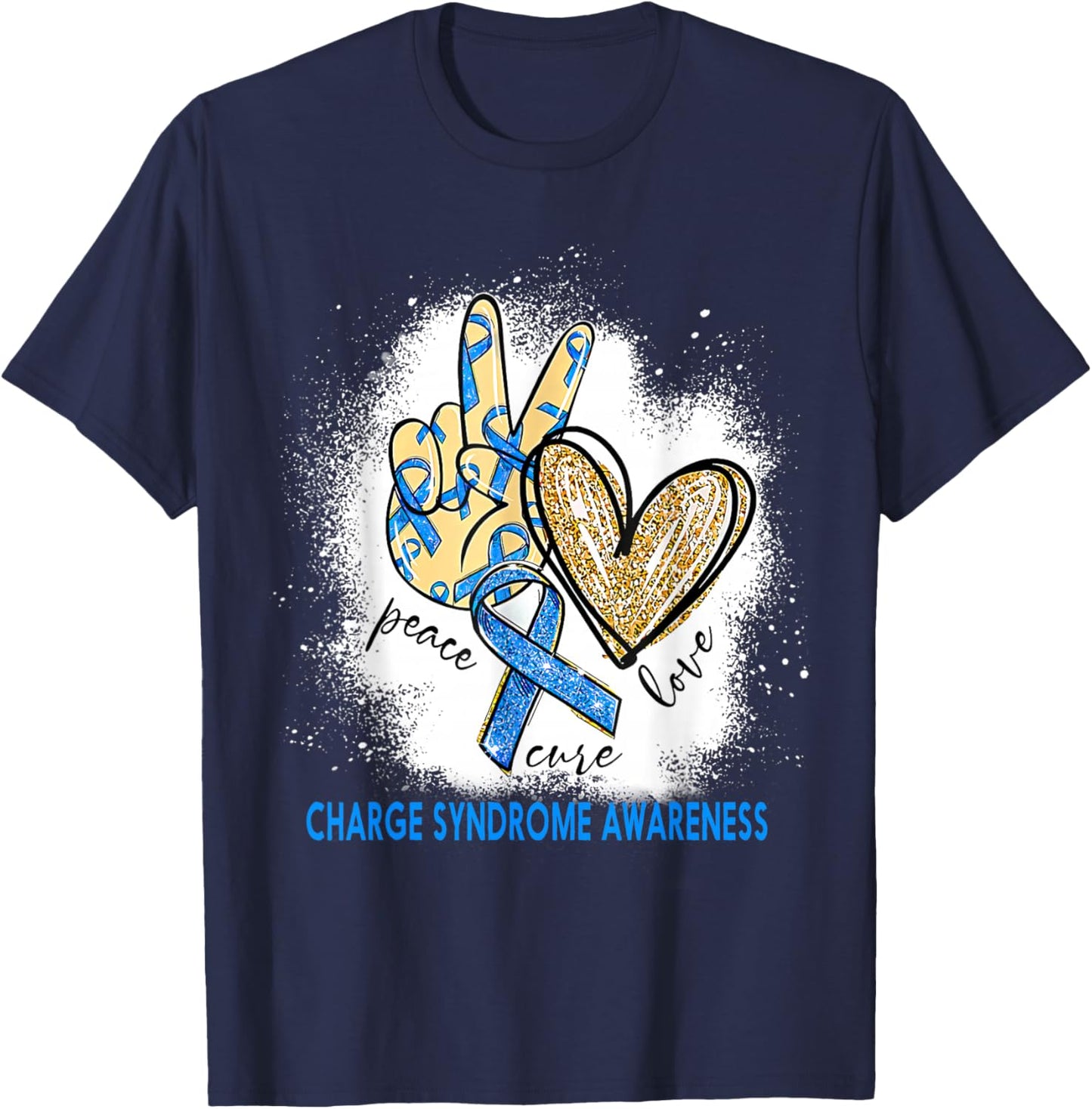 Peace Love Cure Bleached Charge Syndrome Awareness T-Shirt - T-Shirt | Navy