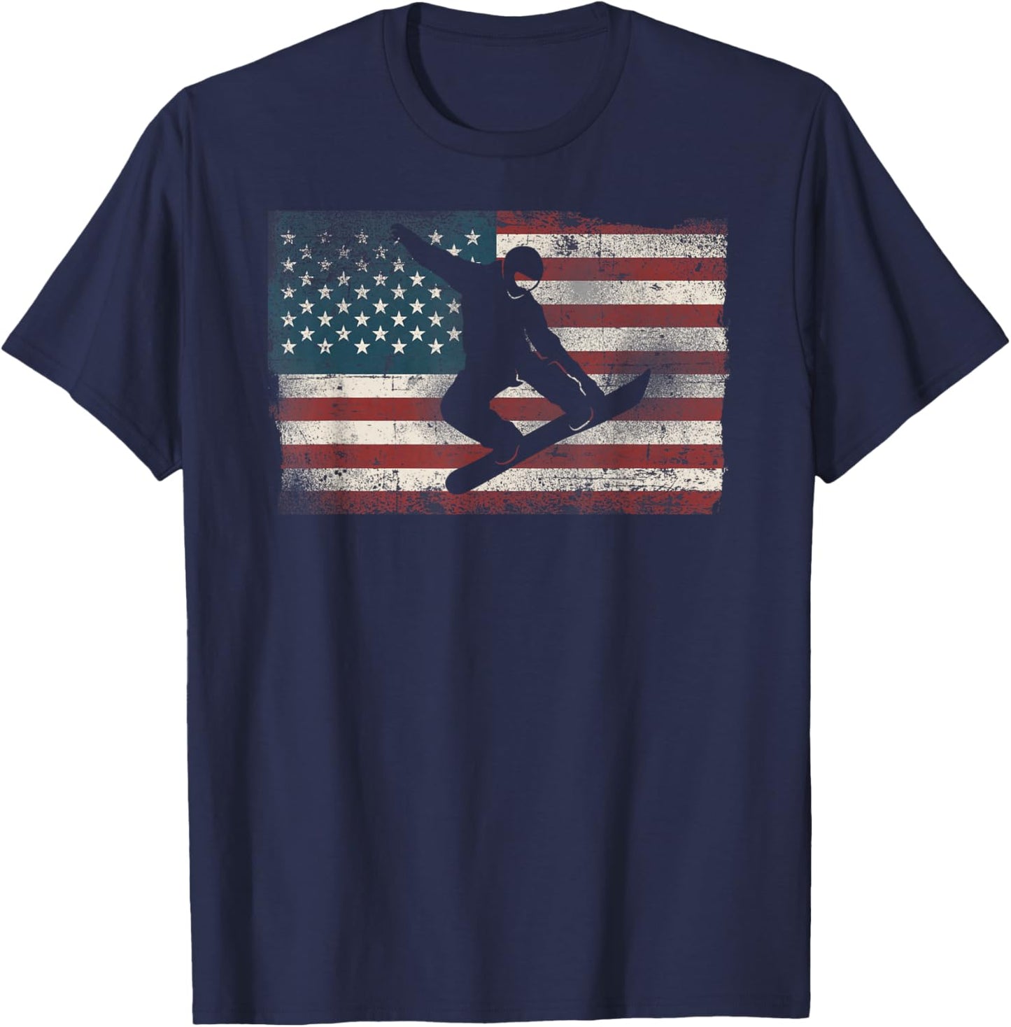 Snowboarding Snowboard Patriotic Vintage American Usa Flag T-Shirt - T-Shirt | Navy