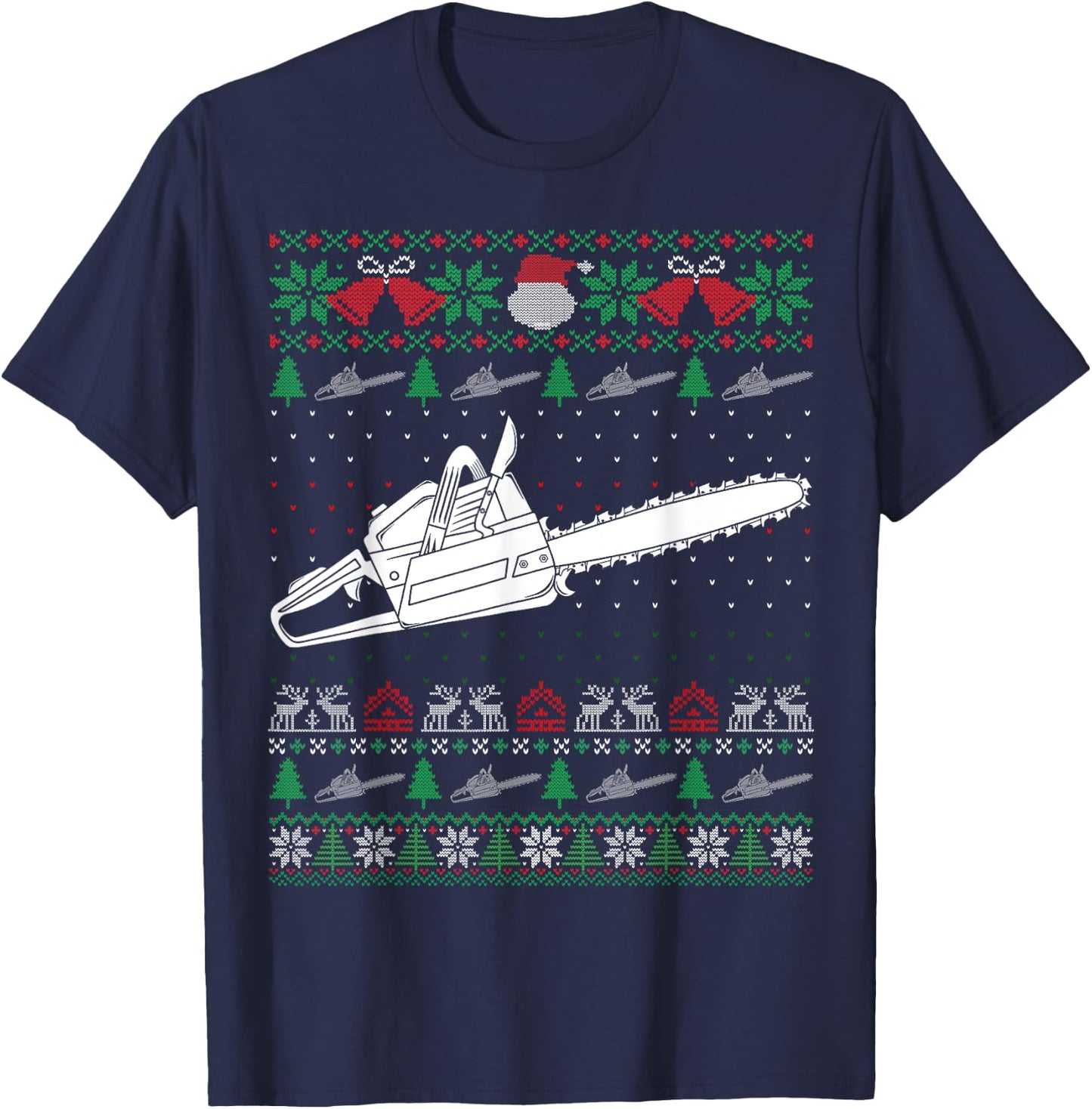 Funny Christmas Chainsaw Lovers Ugly Xmas Sweater Pajamas T-Shirt - T-Shirt | Navy