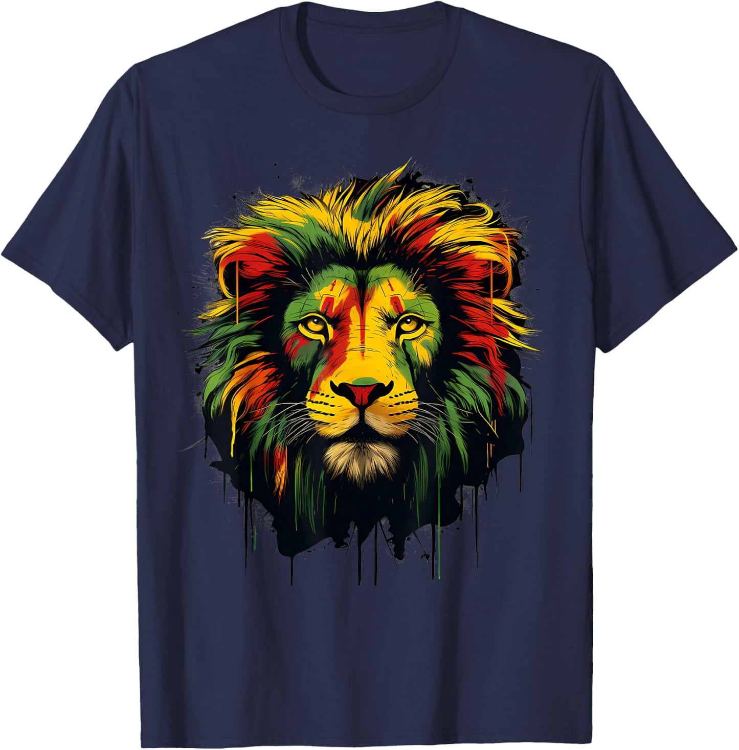 Rasta Reggae Lion Rastafarian Roots Lion Of Judah Jamaica T-Shirt - T-Shirt | Navy