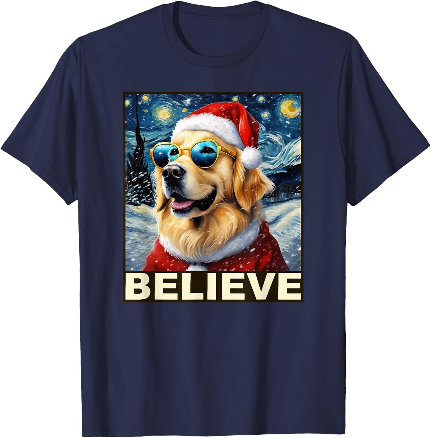 Golden Retriever Shirt Believe Santa Claus Believe Christmas T-Shirt - T-Shirt | Navy