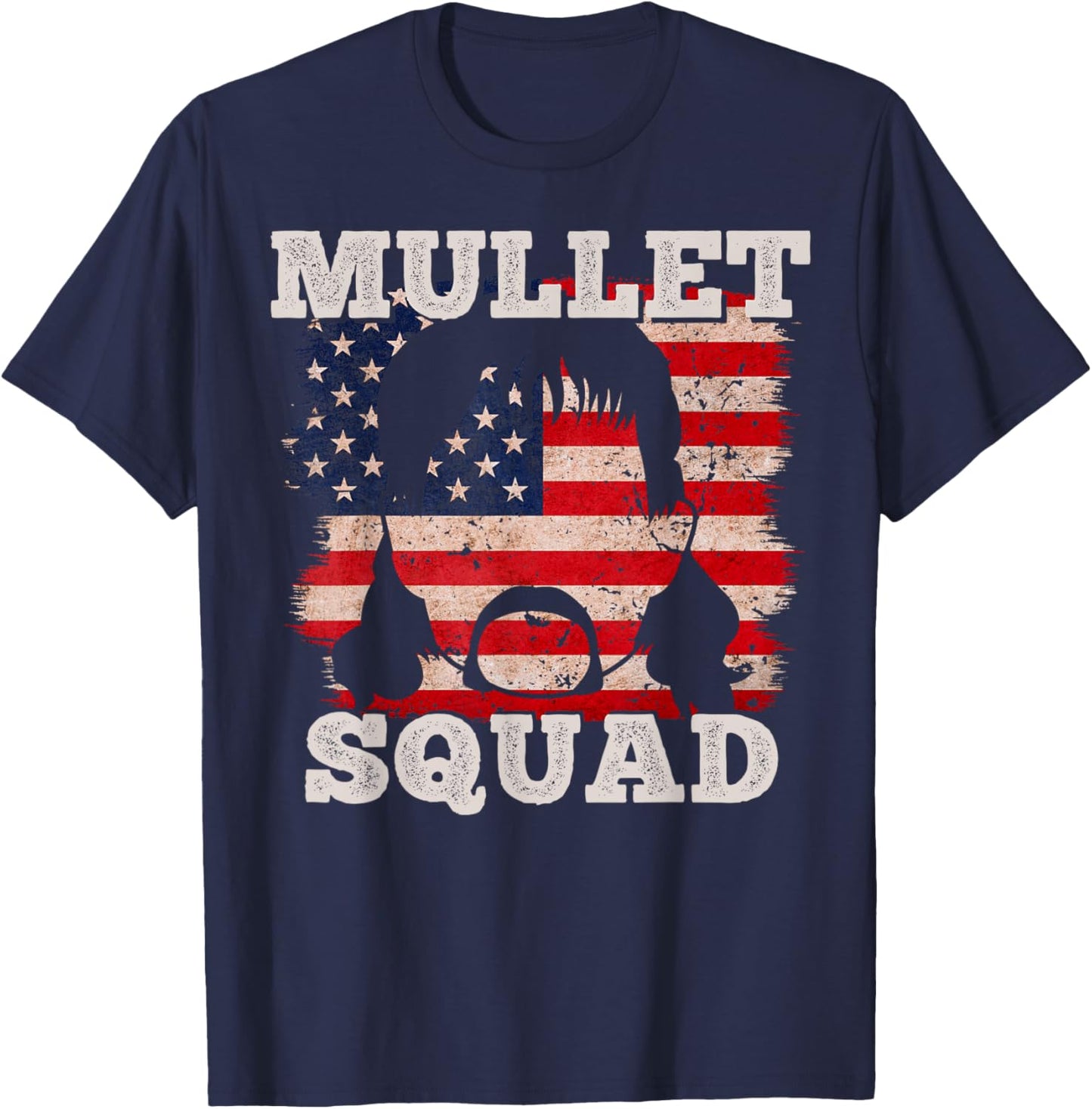 Mullet Shirts Mullet Squad USA Vintage American Flag T-Shirt - T-Shirt | Navy