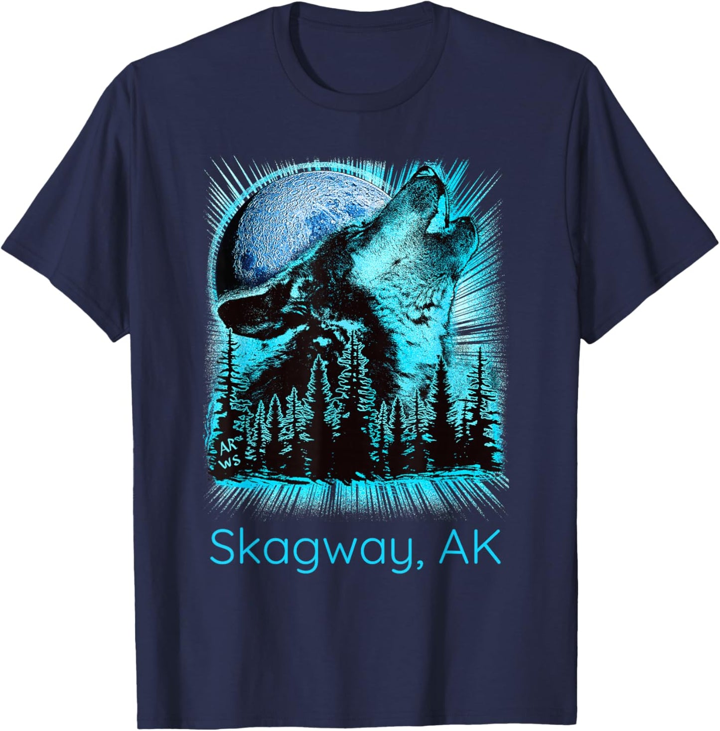 Skagway Alaska Howling Wolf Moon Forest Nature Lover T-Shirt - T-Shirt | Navy