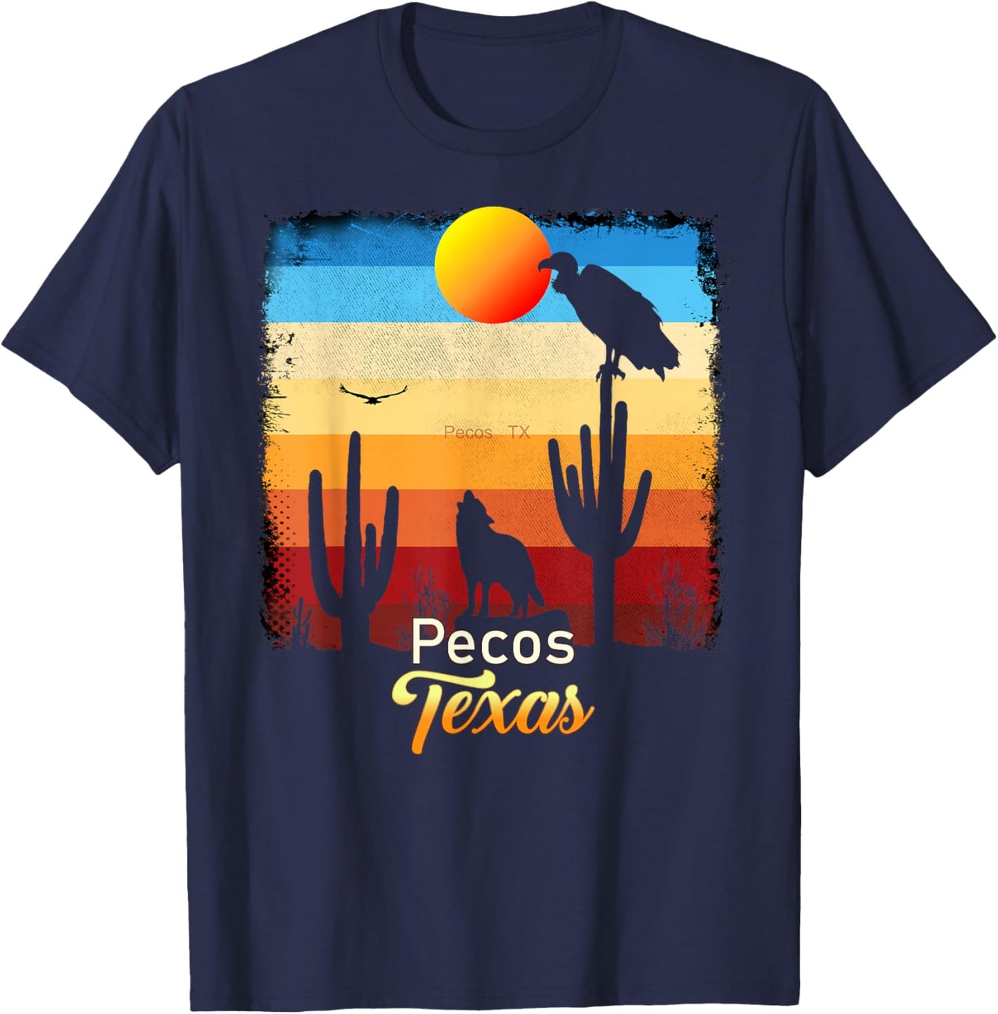 Pecos Texas Vintage Coyote Sunset Texan Desert T-Shirt - T-Shirt | Navy