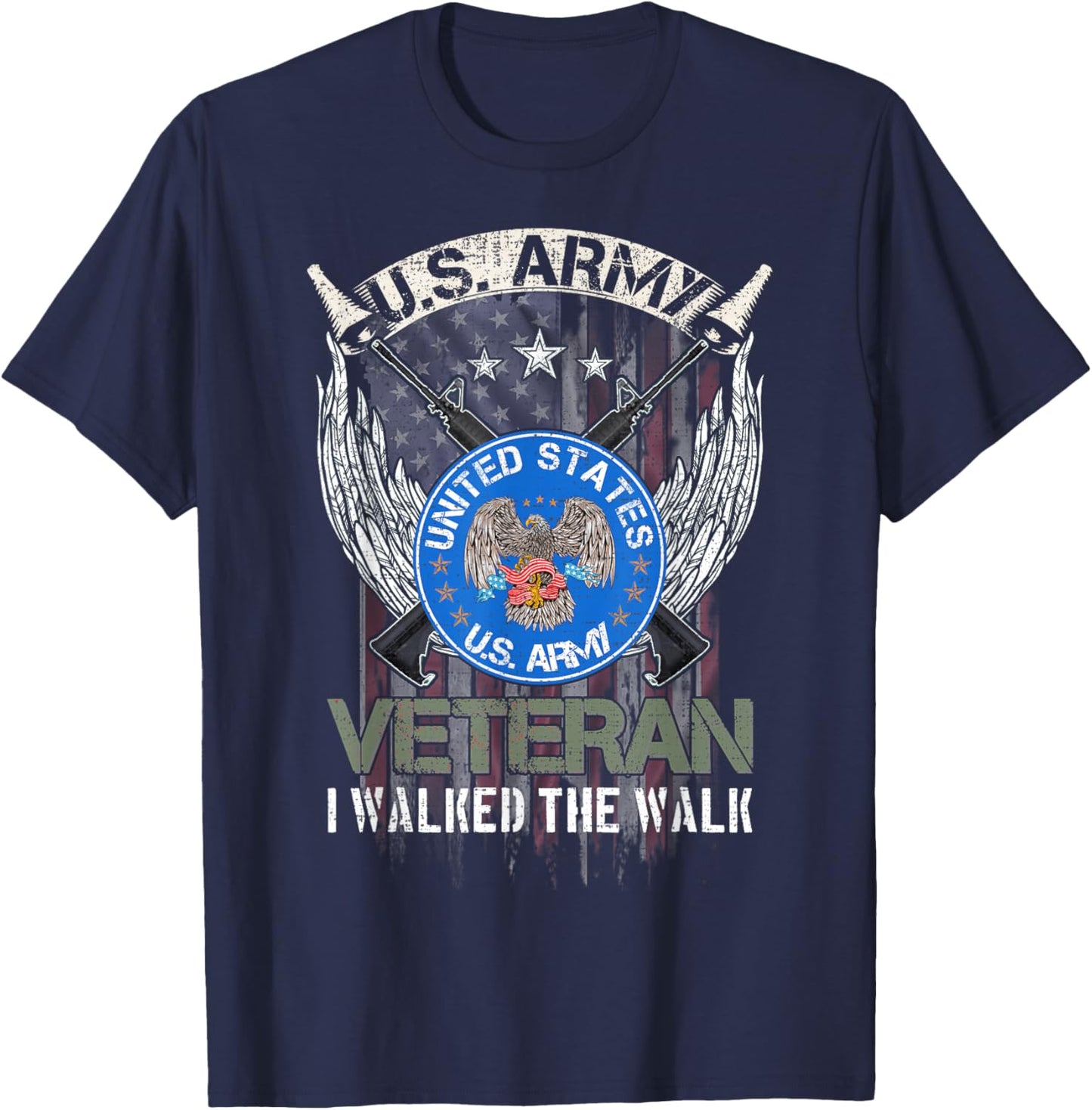 Vintage USA American Flag US Army Veteran I Walked The Walk T-Shirt - T-Shirt | Navy