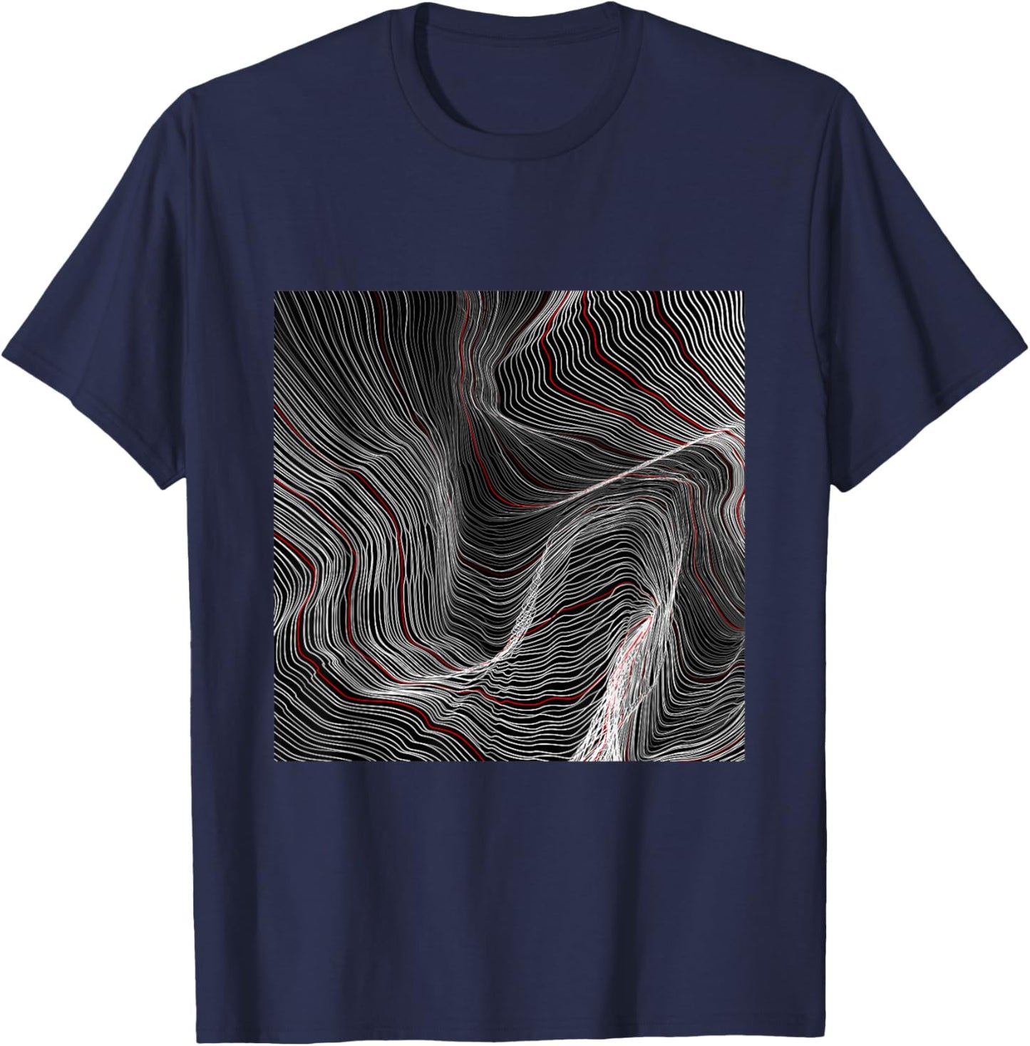 Cool Abstract Black Square With Waves Graphic Cool Designs T-Shirt - T-Shirt | Navy
