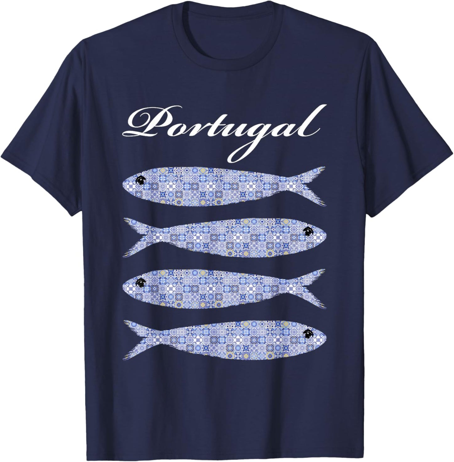 Sardine and Portuguese Tiles | Cute I Love Portugal T-Shirt - T-Shirt | Navy
