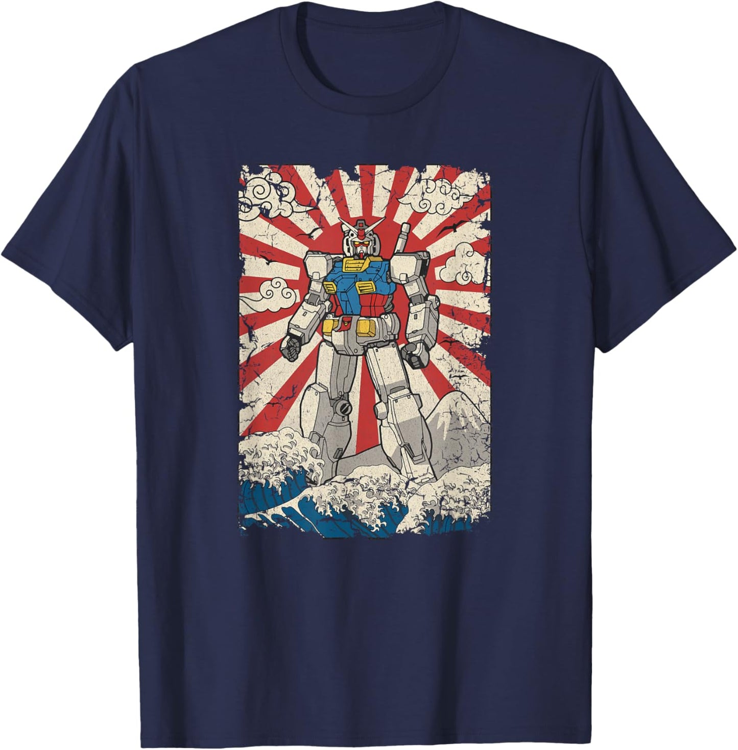 Japanese Mecha Anime Robot Kanagawa Great Wave Manga T-Shirt - T-Shirt | Navy