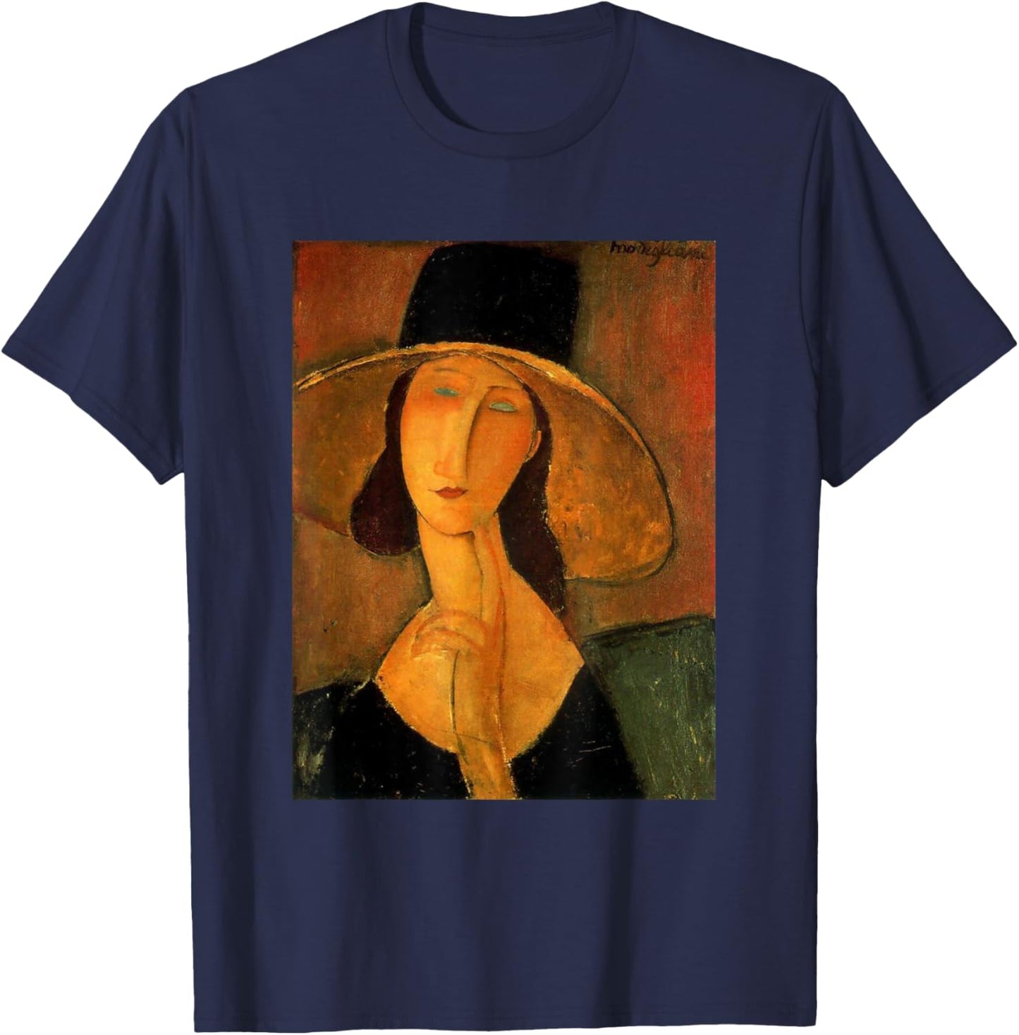 Amedeo Modigliani's Jeanne Hebuterne in a Large Hat T-Shirt - T-Shirt | Navy
