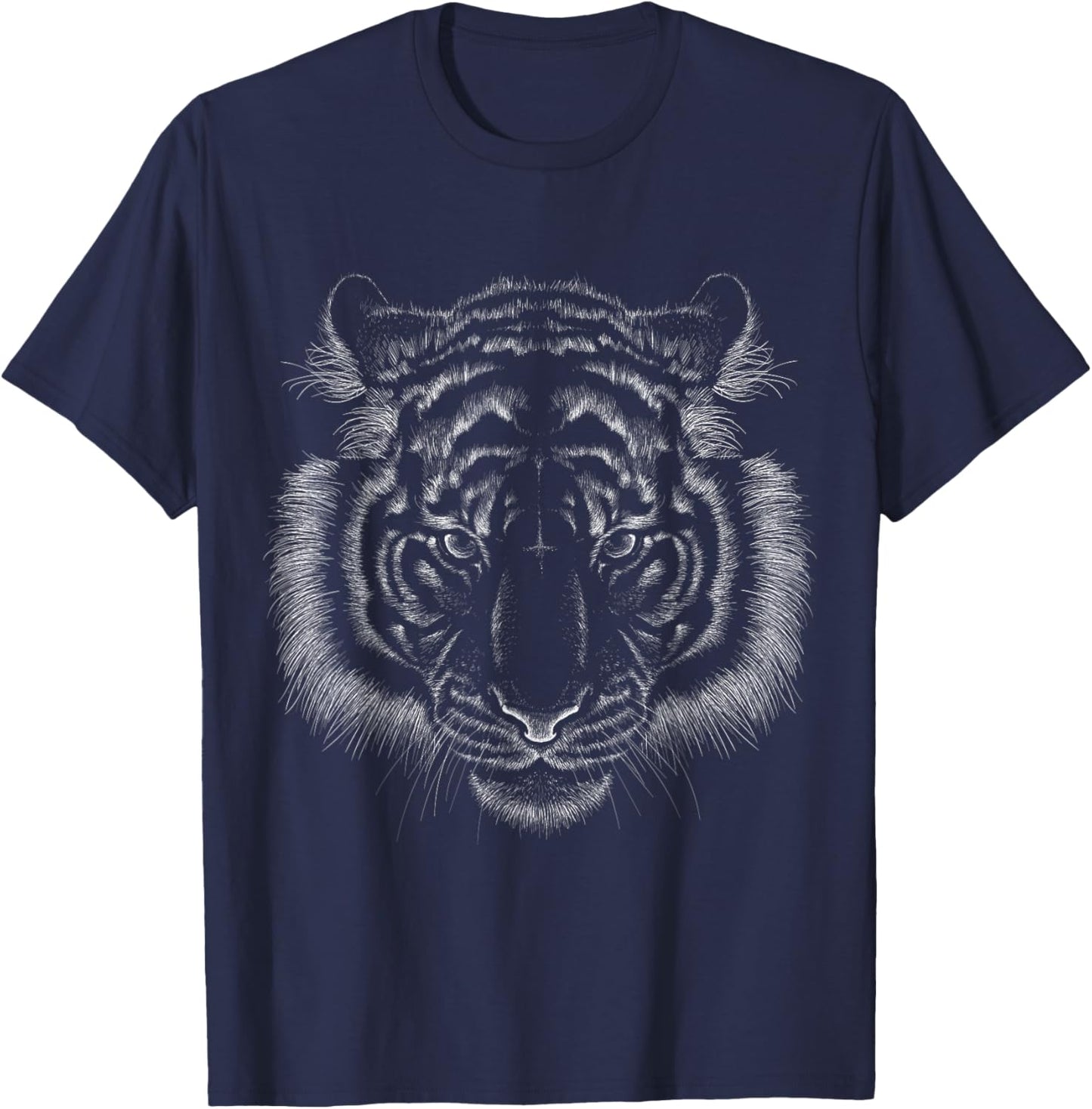 Tiger Lover Head Wild Animal black background Theme T-Shirt - T-Shirt | Navy