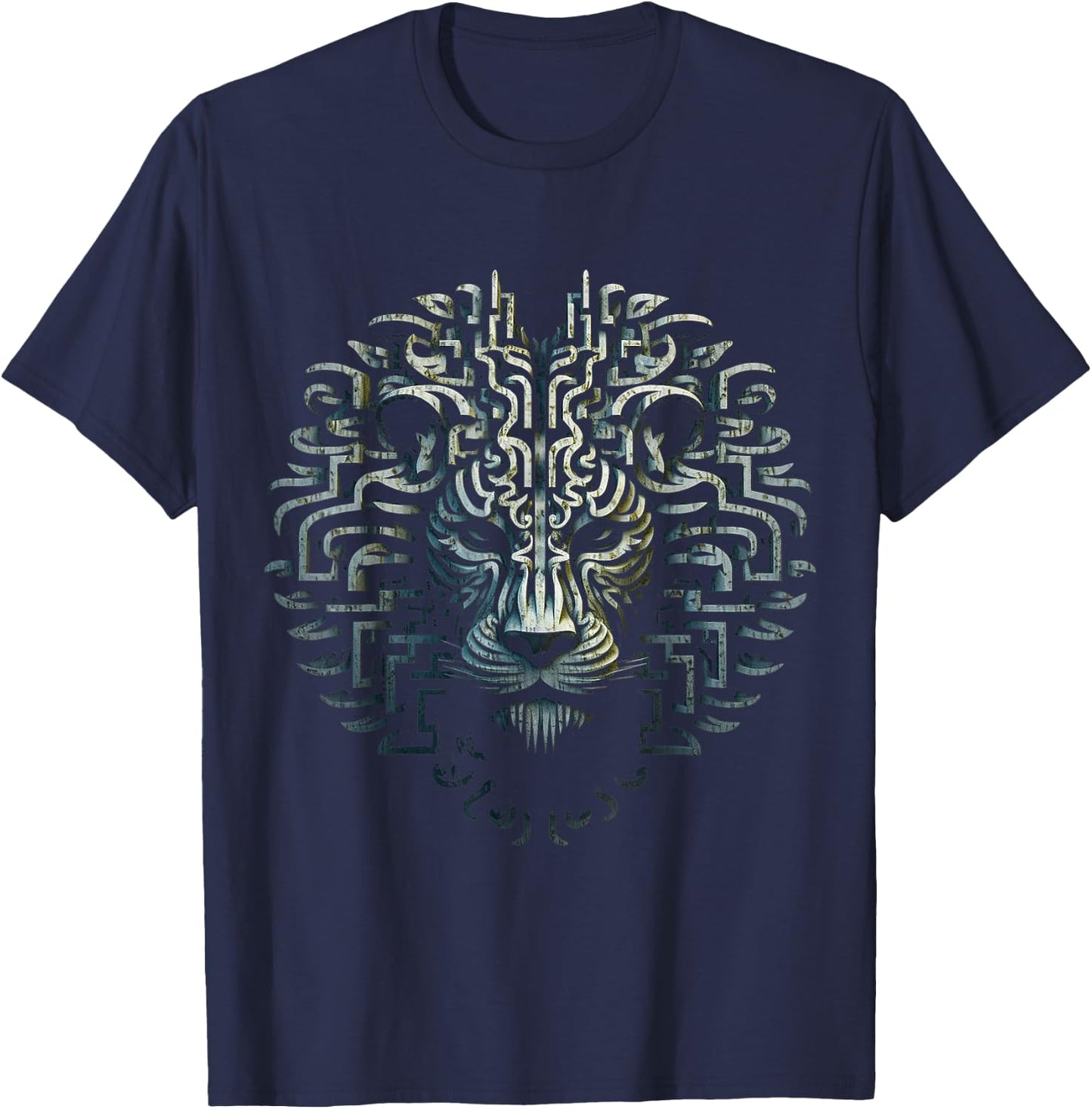 Lion Mandala Animal Motif Illustration Lion T-Shirt - T-Shirt | Navy