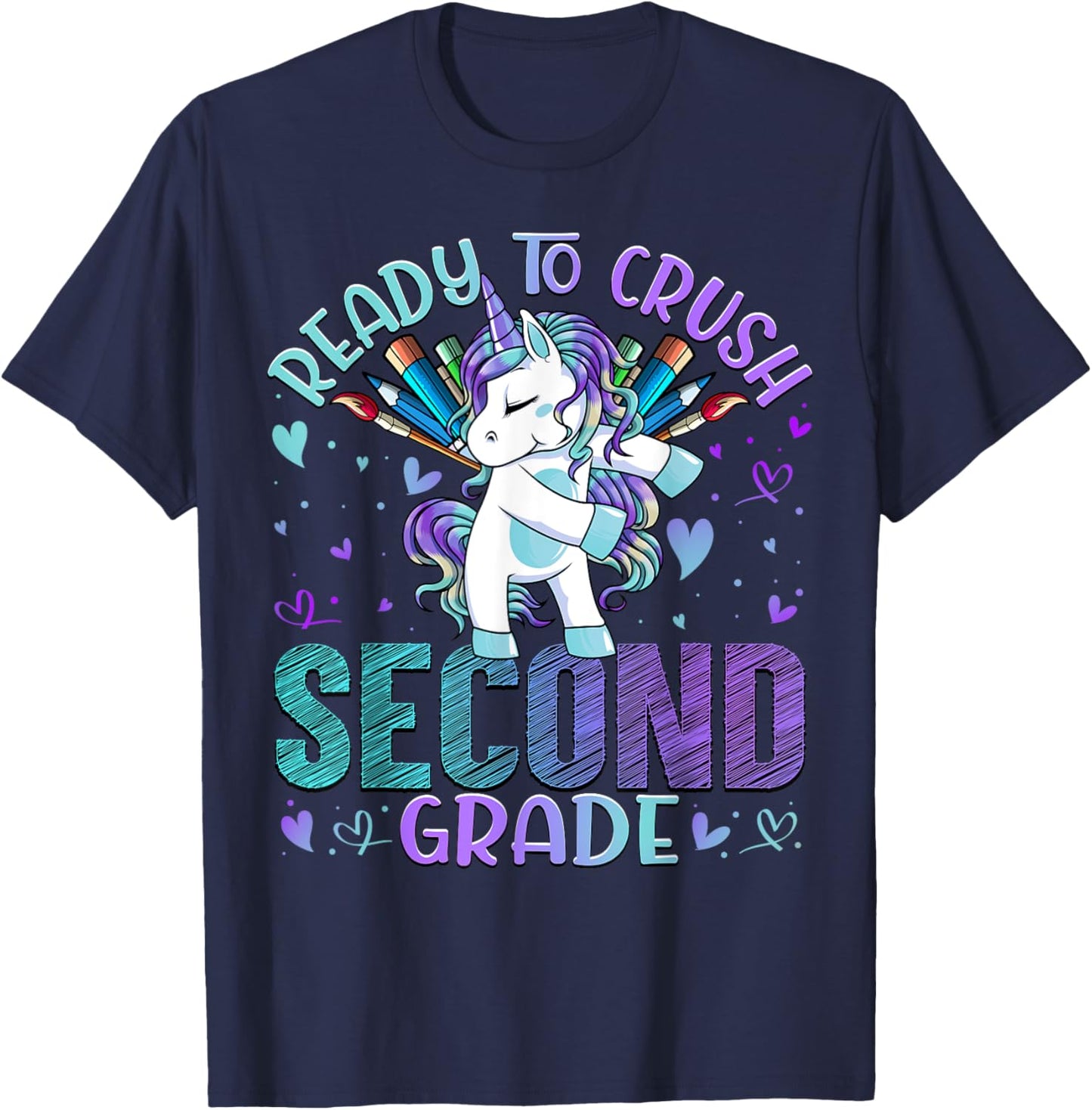 Ready to Crush Second 2nd Grade Back To School Unicorn Kids T-Shirt - T-Shirt | Navy