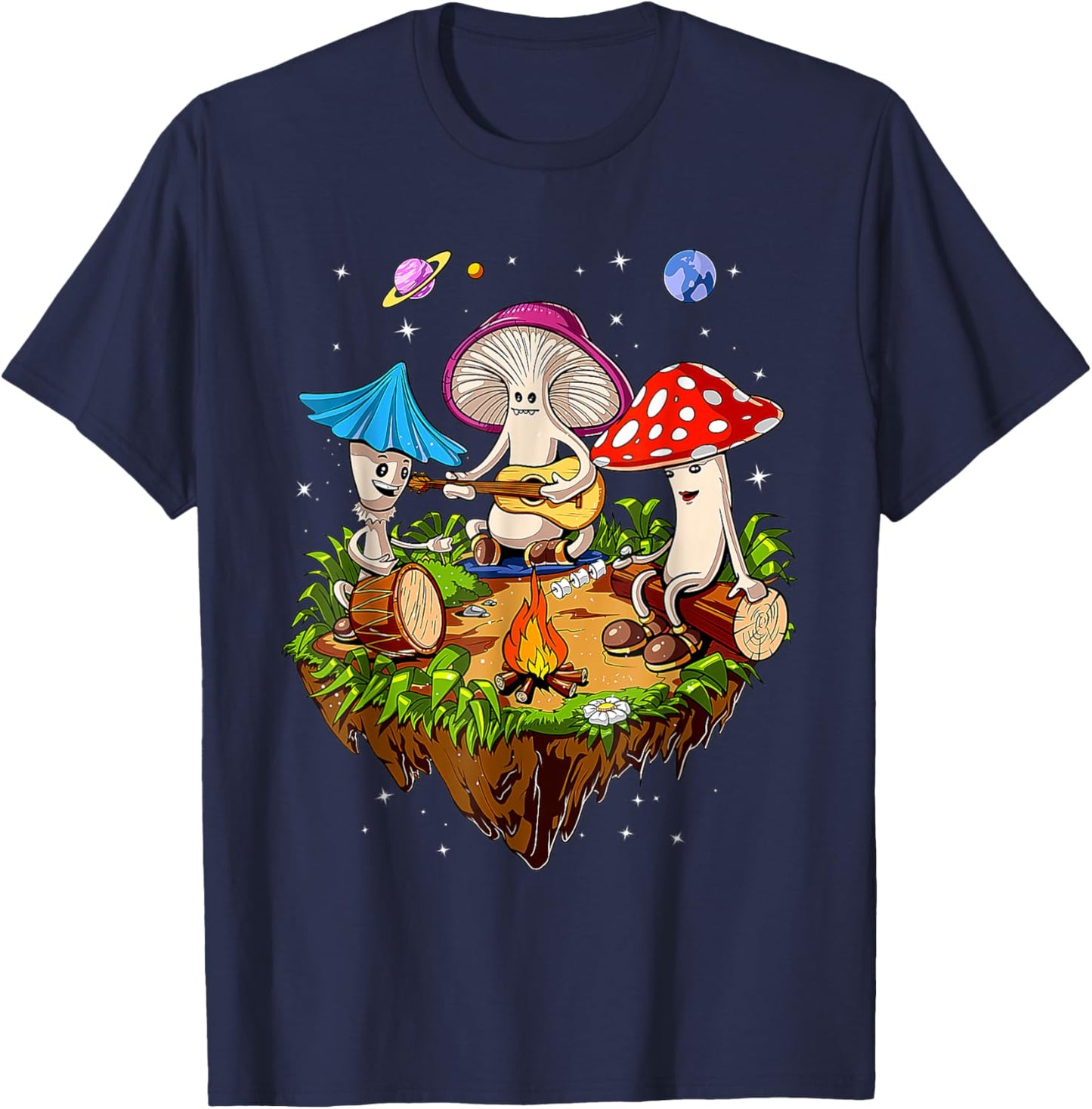 Funny Mushroom Hippie Camping Family Nighttime Campfire Fun T-Shirt - T-Shirt | Navy