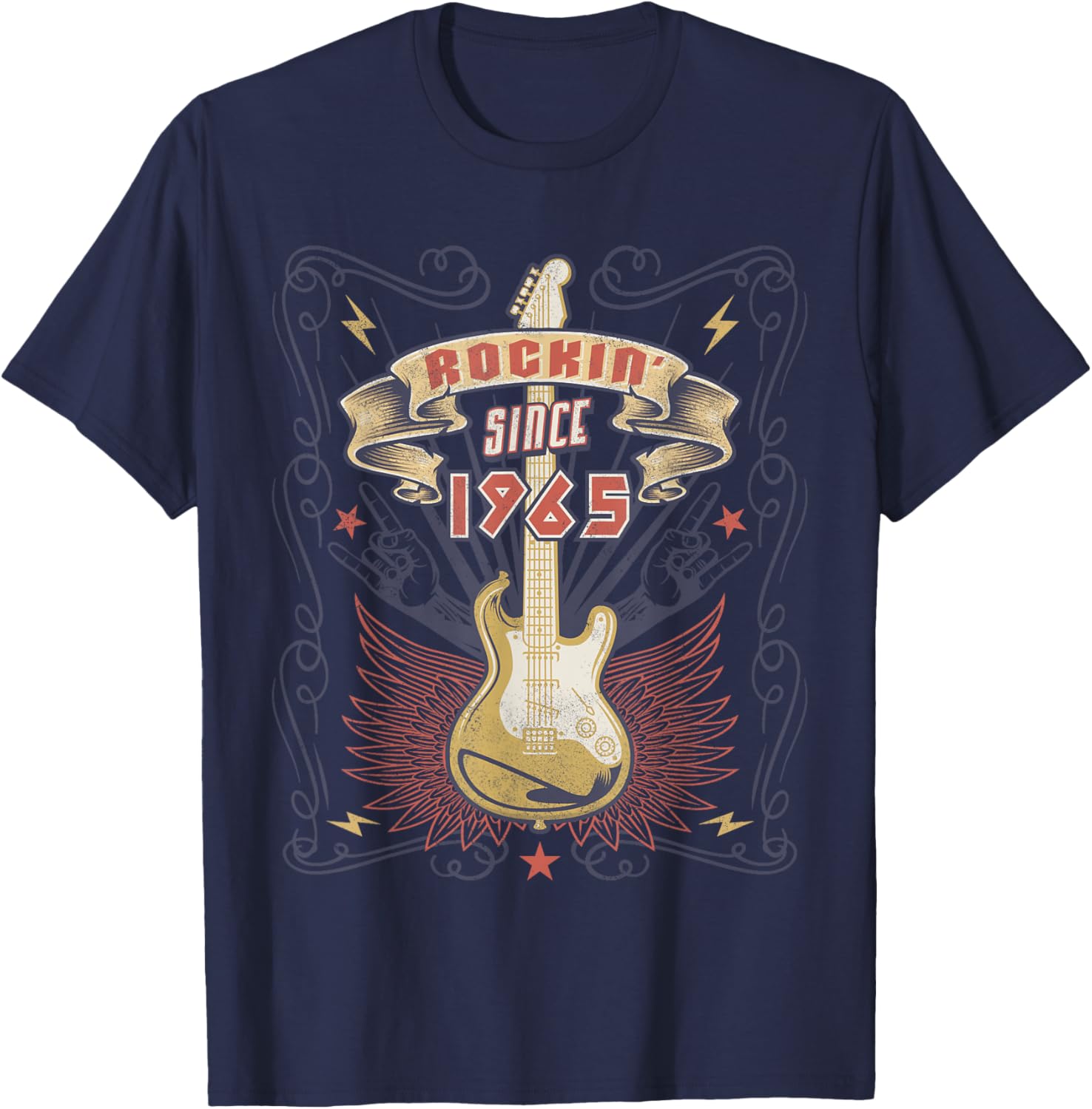 Vintage Rock Music Lover Rockin Since 1965 T-Shirt - T-Shirt | Navy