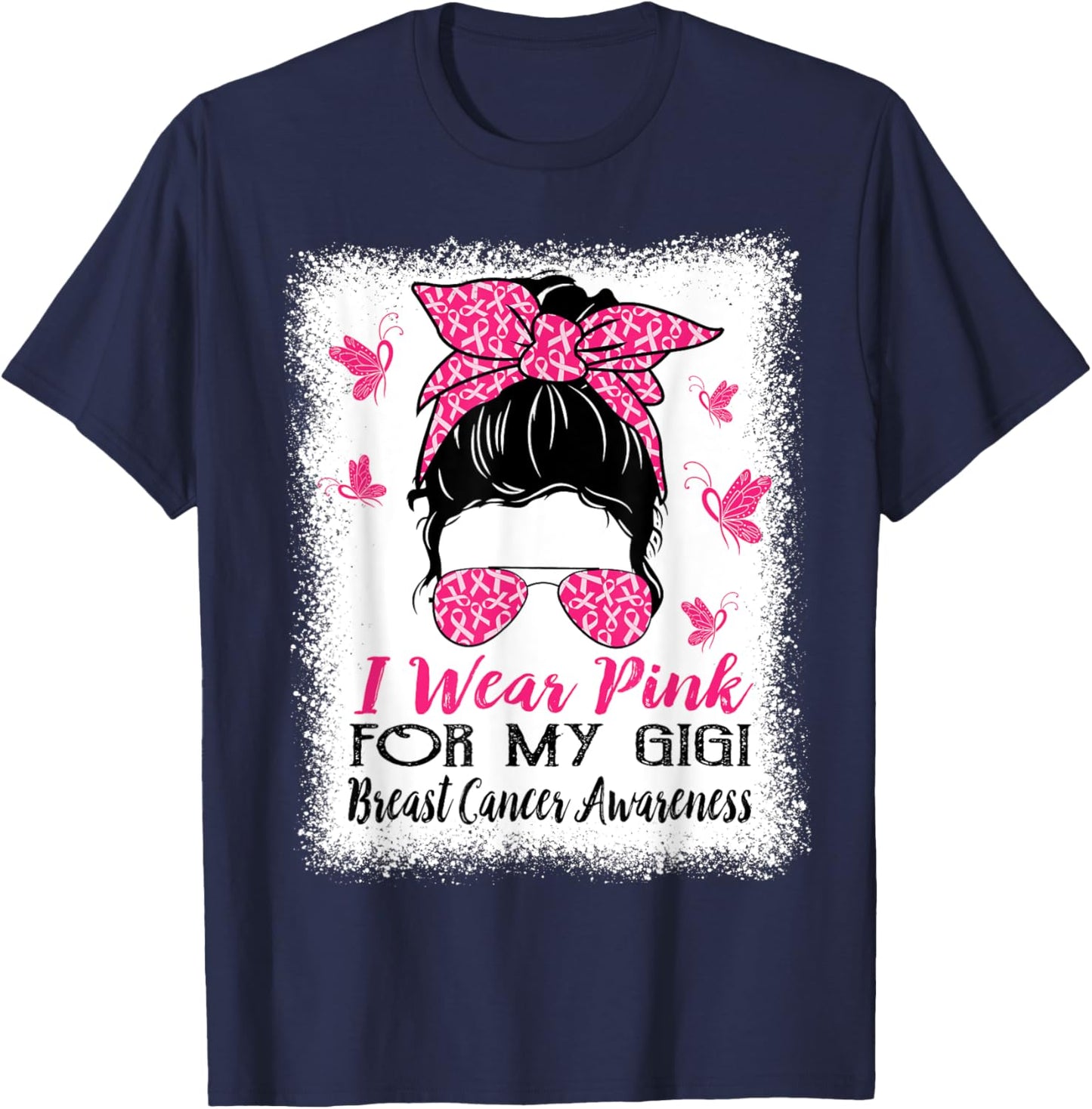 I Wear Pink for My Gigi Breast Cancer Awareness T-Shirt - T-Shirt | Navy