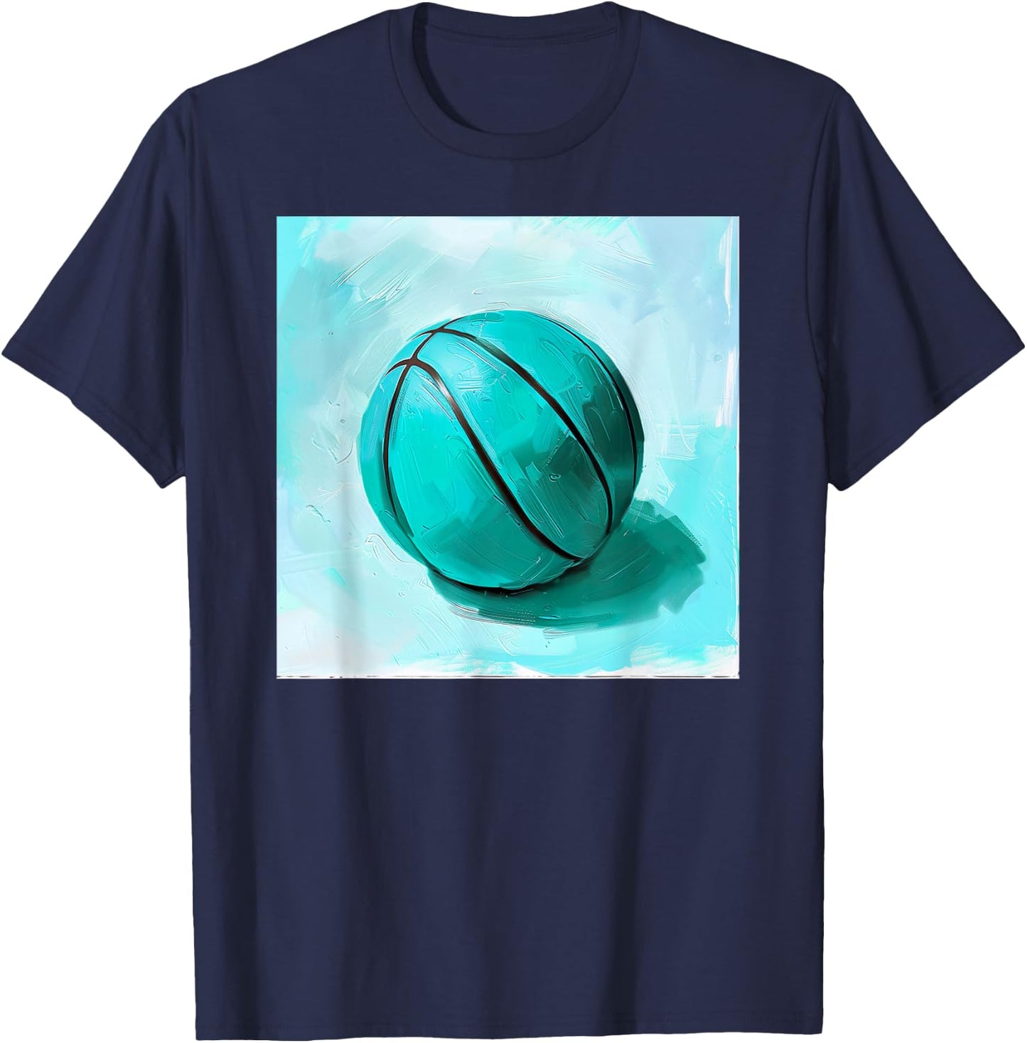 Basketball Ball Sports Teal Turquoise Black T-Shirt - T-Shirt | Navy