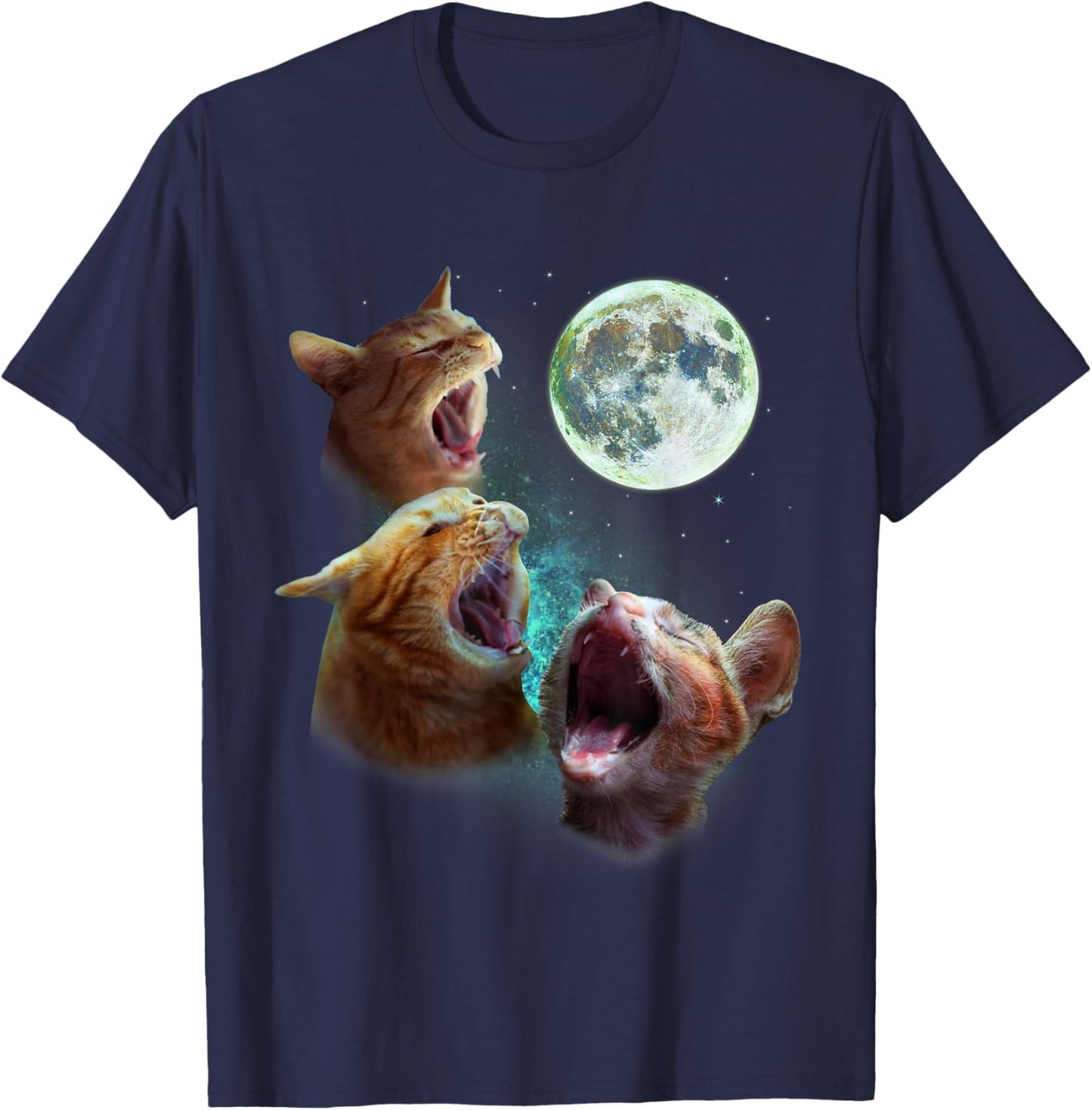 Three Orange Tabby Cats Howl at Moon 3 Wolfs - Funny Parody T-Shirt - T-Shirt | Navy