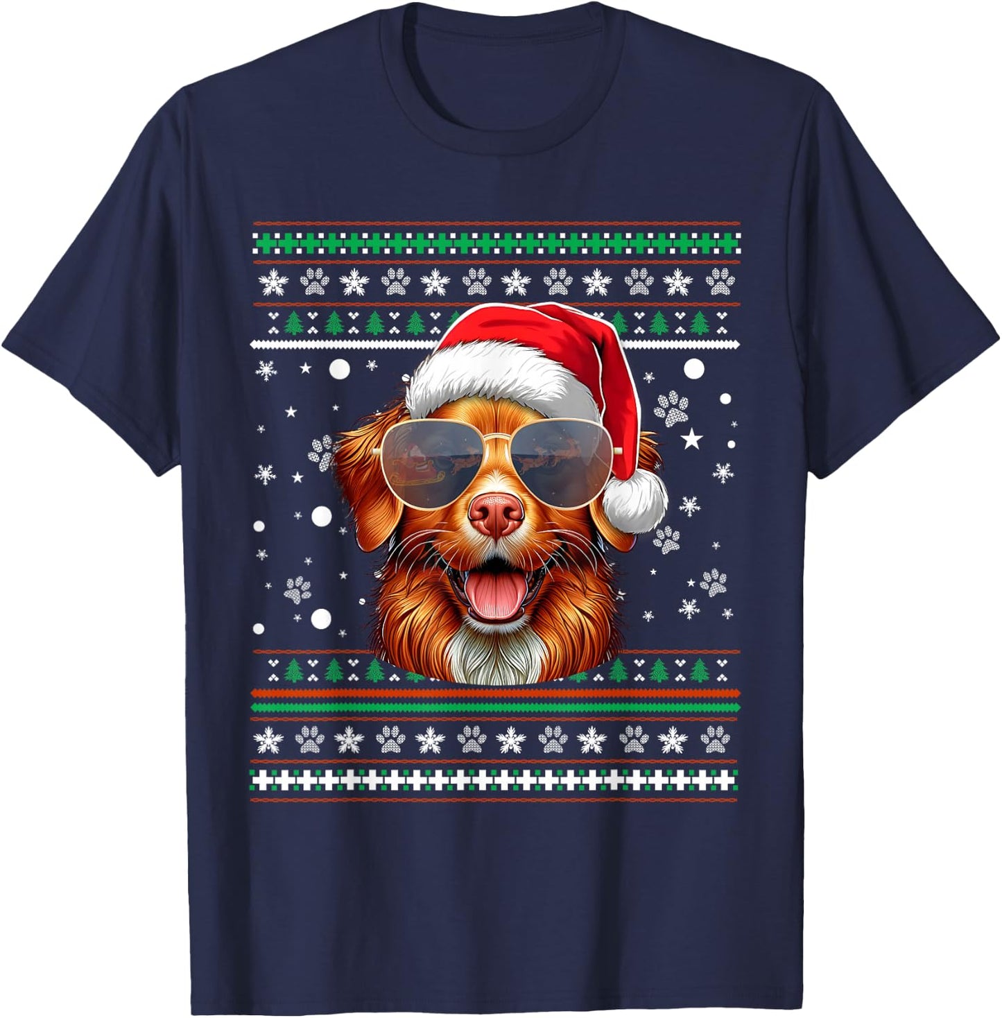 Ugly Sweater Santa Nova Scotia Duck Tolling Retriever Dog T-Shirt - T-Shirt | Navy