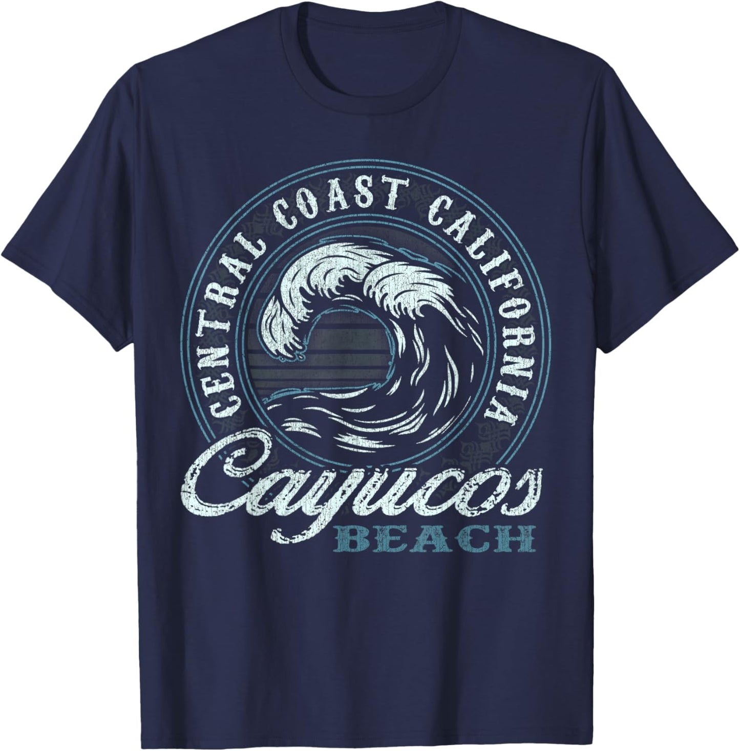 Cayucos Retro Wave Circle - Beach Gift T-Shirt - T-Shirt | Navy