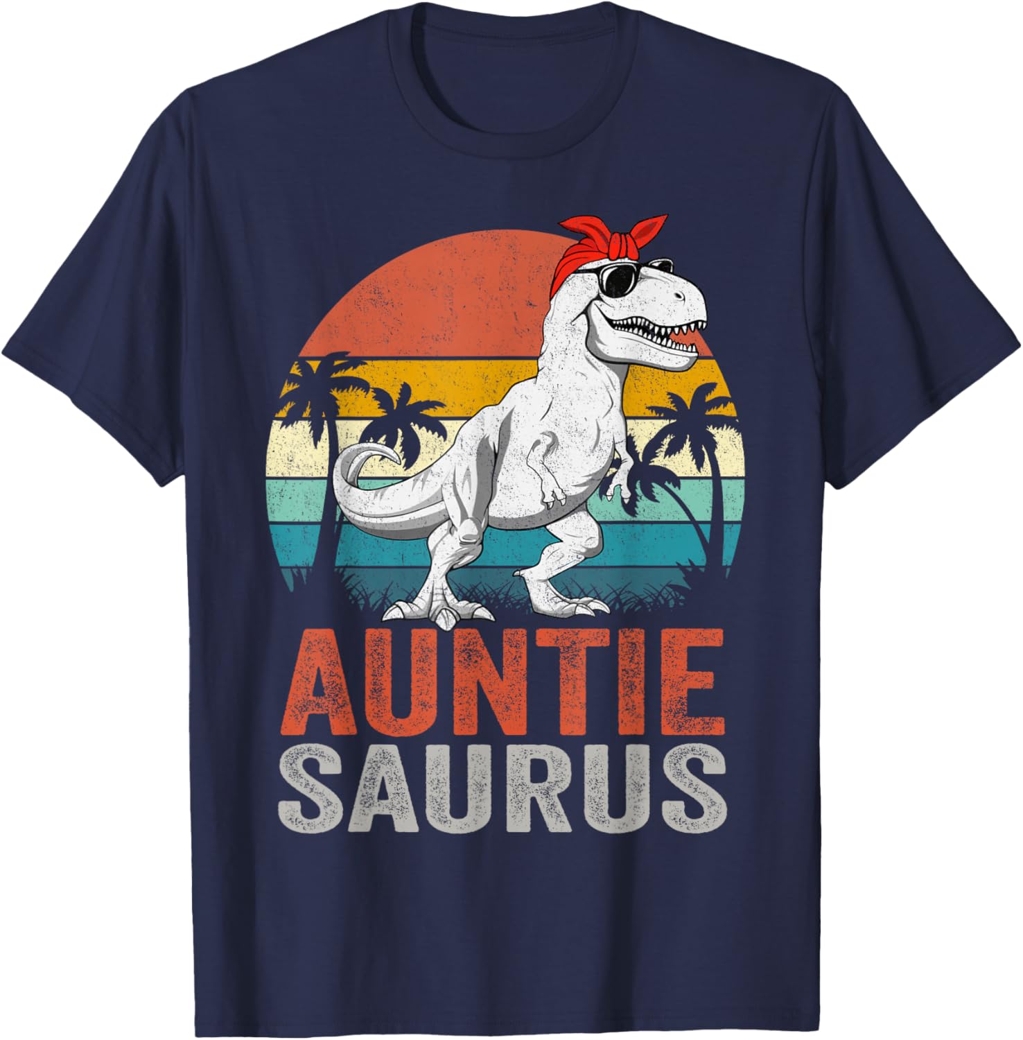 Auntiesaurus T Rex Dinosaur Auntie Saurus Family Matching T-Shirt - T-Shirt | Navy