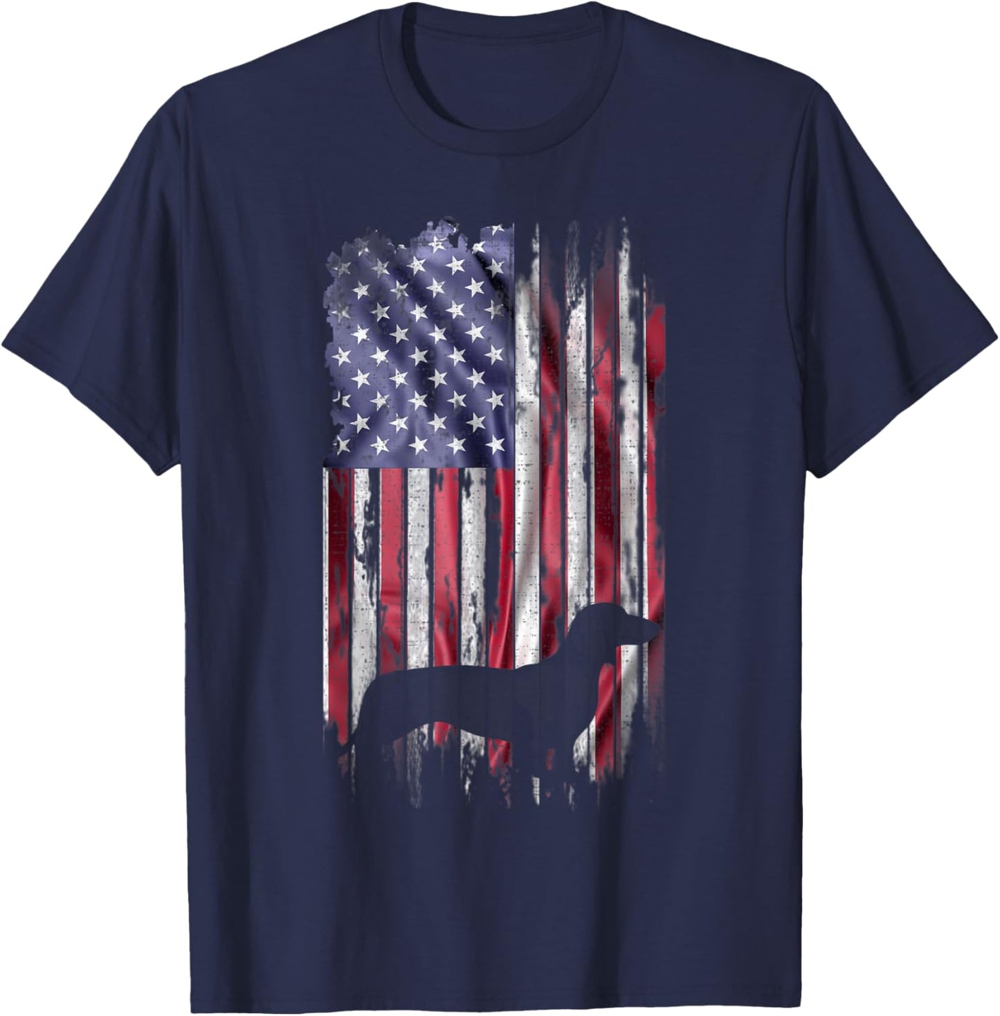 Vintage American Flag Love Dachshund Dog Wiener Silhouette Women Kids T-Shirt - T-Shirt | Navy