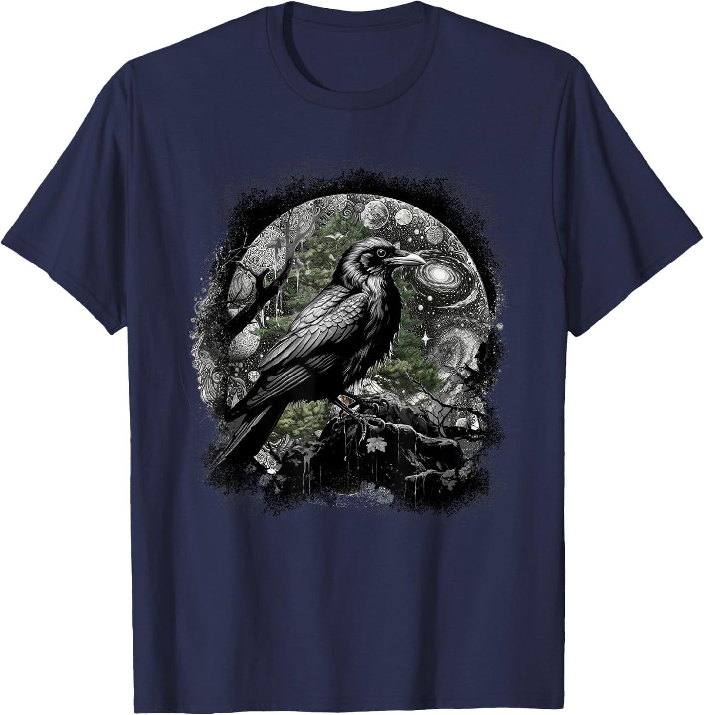 Mystically Occult Raven Birds Ravens Crows Forest Animals Crow T-Shirt - T-Shirt | Navy