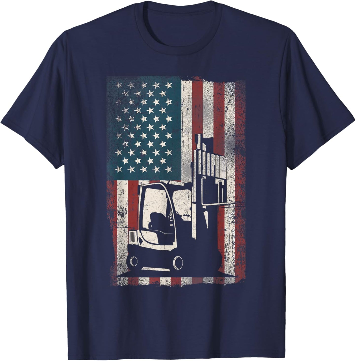 Certified Forklift Truck Operator American Flag Patriotic T-Shirt - T-Shirt | Navy