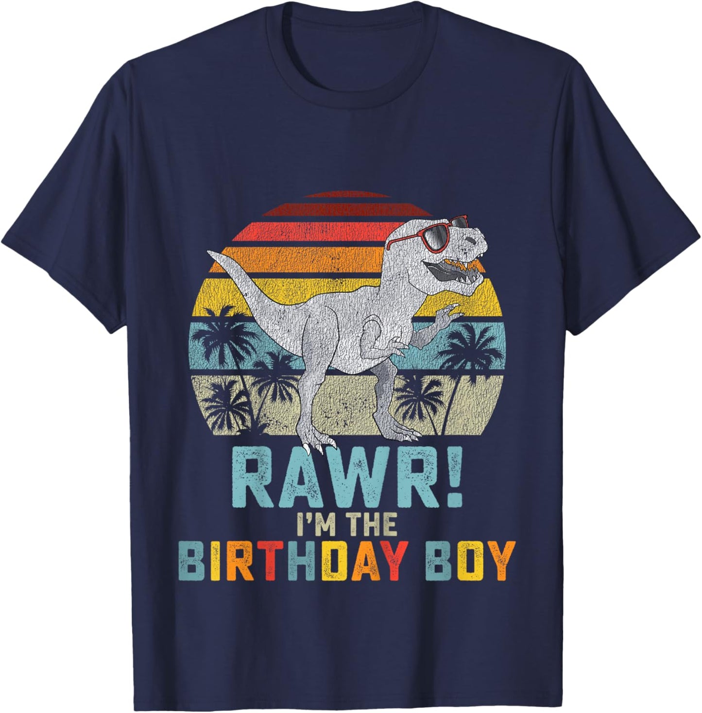 Kids Birthday Boy Dino T Rex Dinosaur Boys Matching Family T-Shirt - T-Shirt | Navy