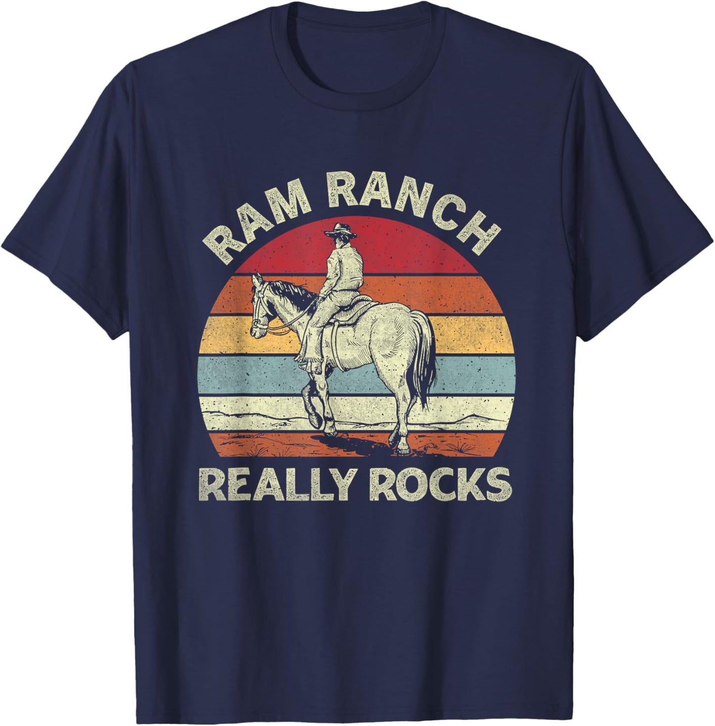Ram Ranch Really Rock Vintage Western Rodeo Cowboy Horseback T-Shirt - T-Shirt | Navy