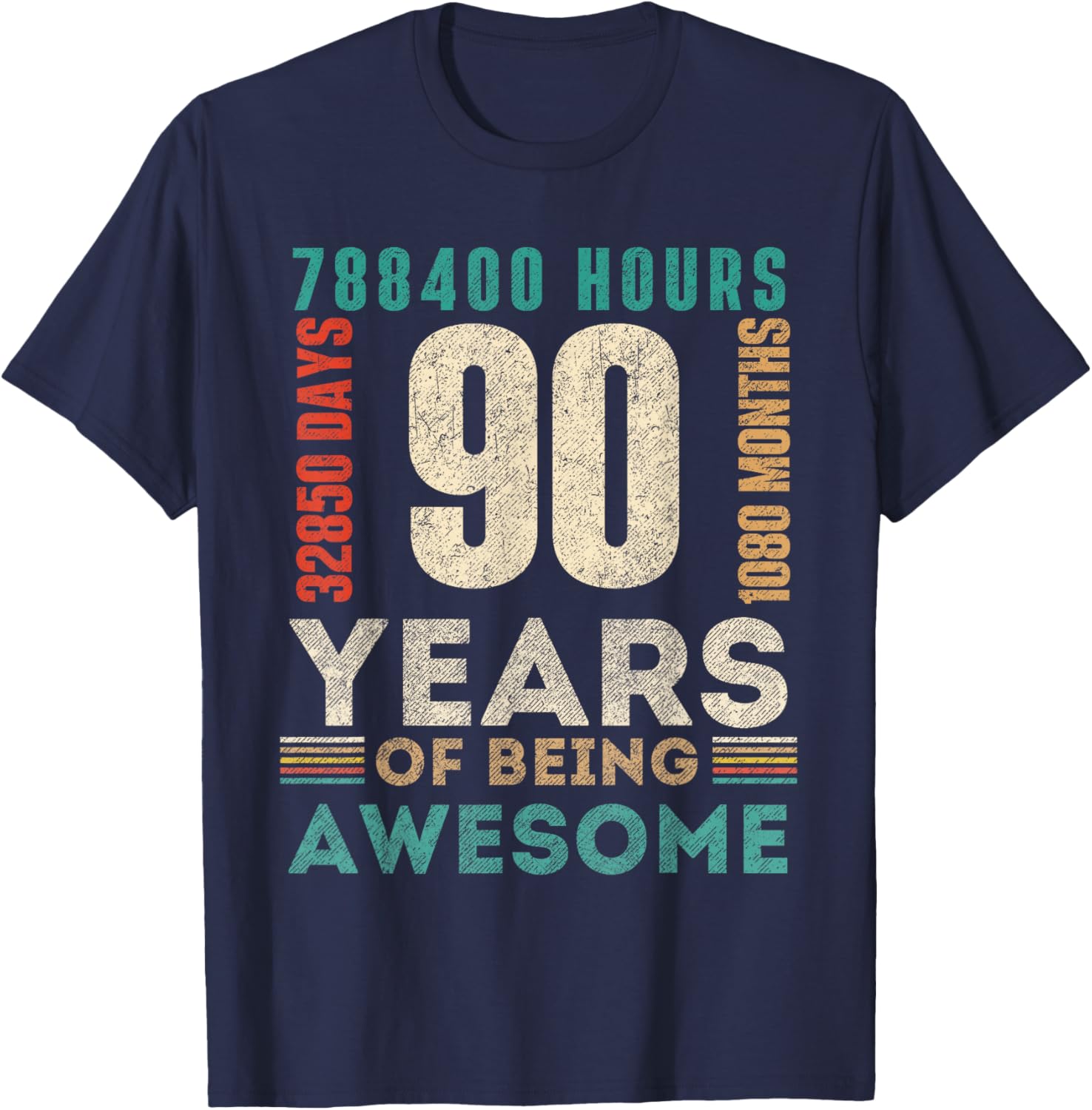 90th Birthday Hours Days Months 90 Years Old Bday T-Shirt - T-Shirt | Navy