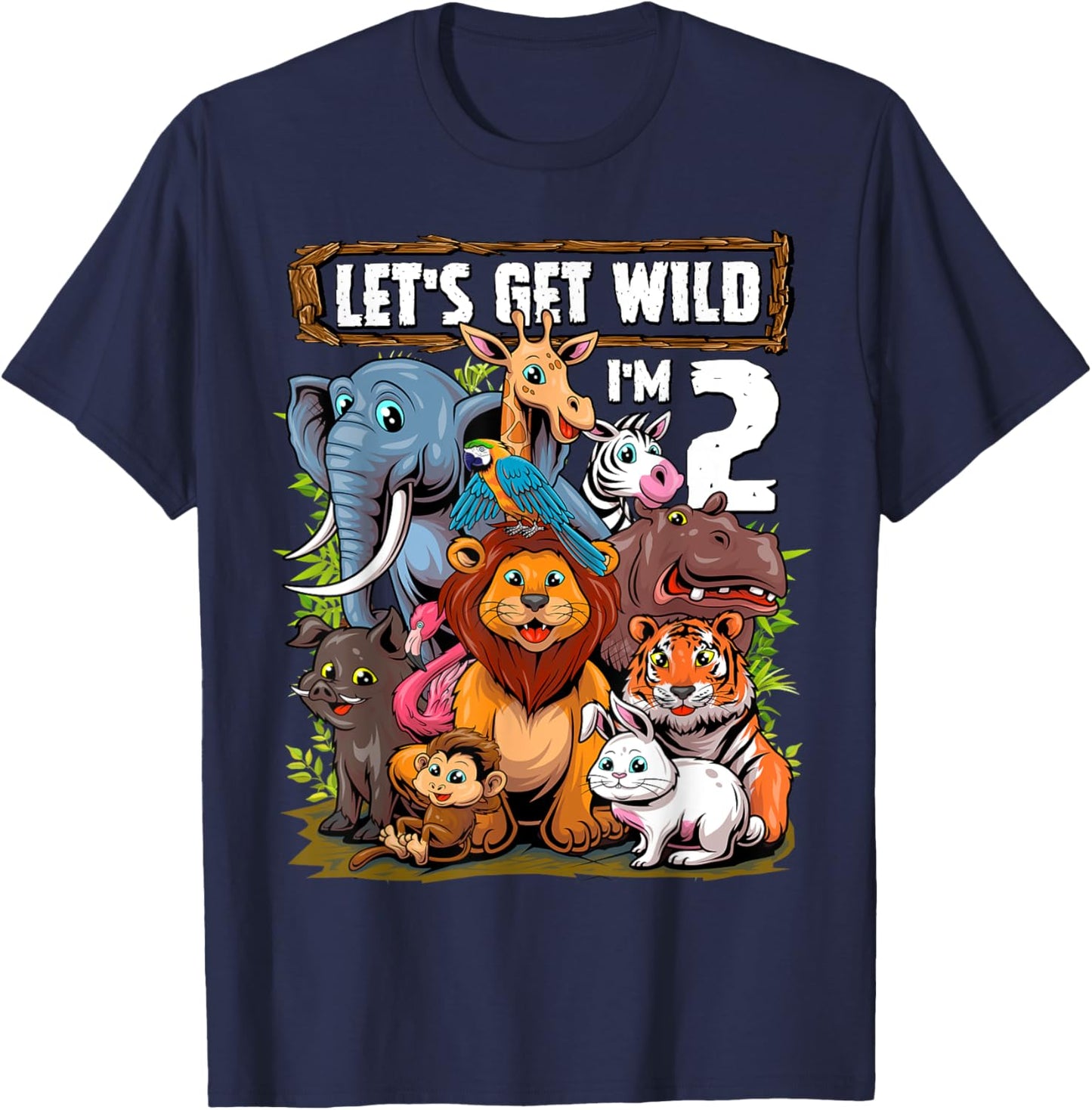 2 Year Old Zoo Birthday Safari Jungle Animals 2nd Birthday T-Shirt - T-Shirt | Navy