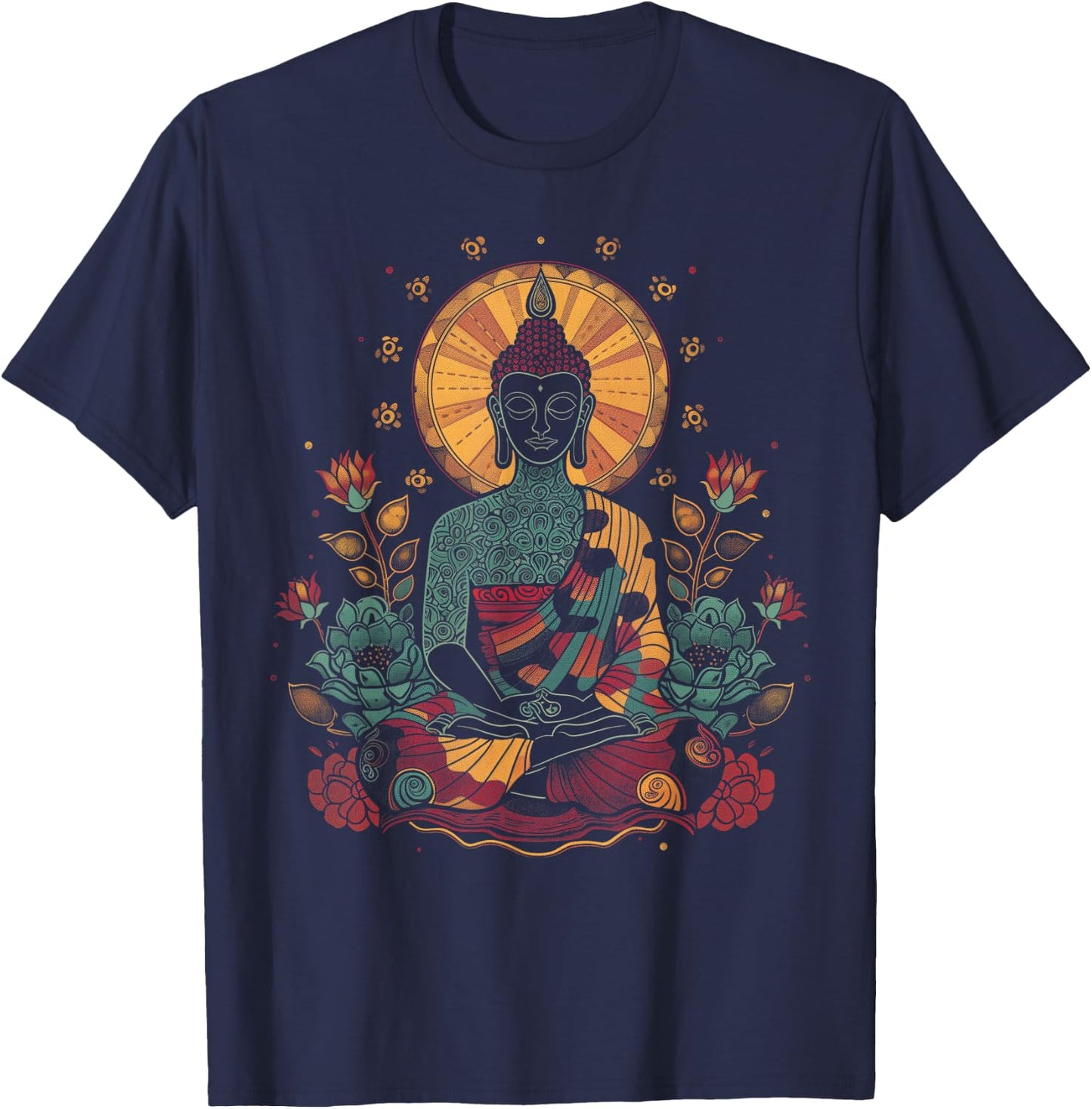 Buddha Floral Vintage Flower Yoga Buddhism Yogi Buddhist T-Shirt - T-Shirt | Navy