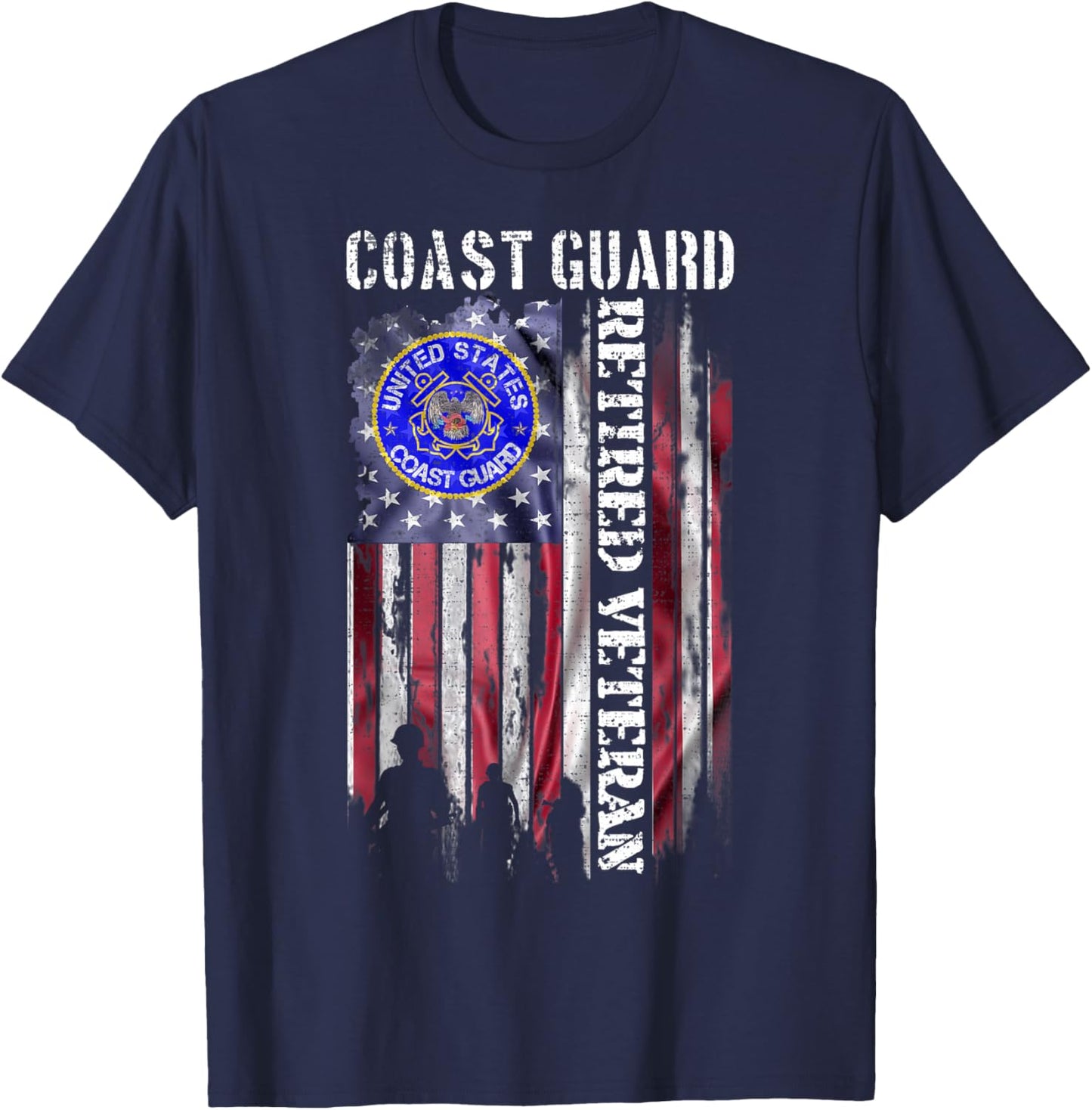 Vintage USA American Flag Coast Guard Proud Retired Veteran T-Shirt - T-Shirt | Navy