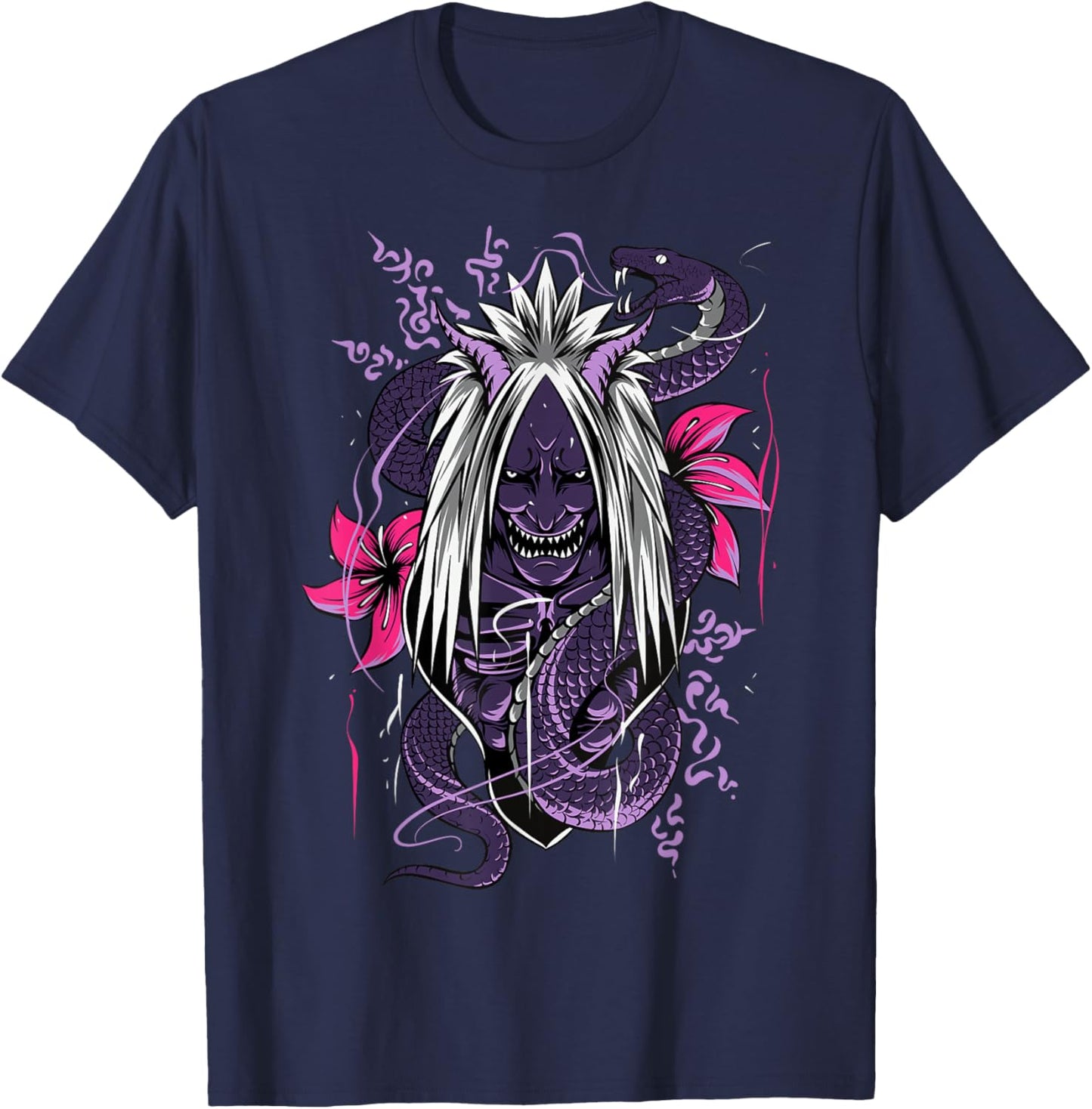 Japanese Anime Mask Kitsune Orochi Samurai Oni Snake T-Shirt - T-Shirt | Navy
