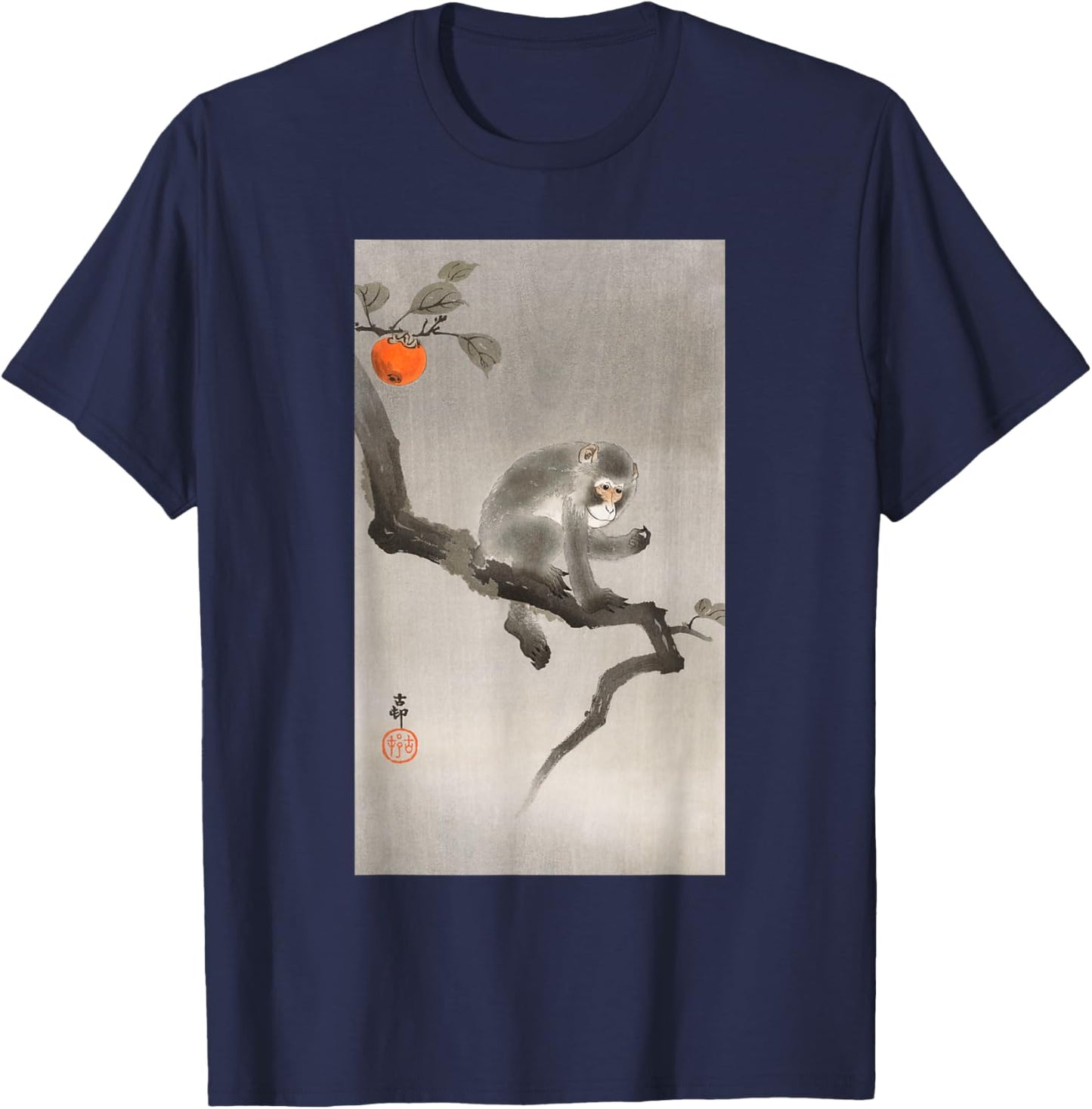 Animal Japan Painters Forest Jungle Wildlife Vintage Macaque Monkey Japanese Nature Art T-Shirt - T-Shirt | Navy