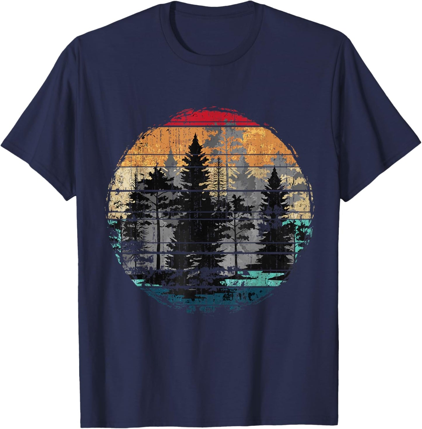 Wildlife Outdoor Forest Trees Retro Nature T-Shirt - T-Shirt | Navy