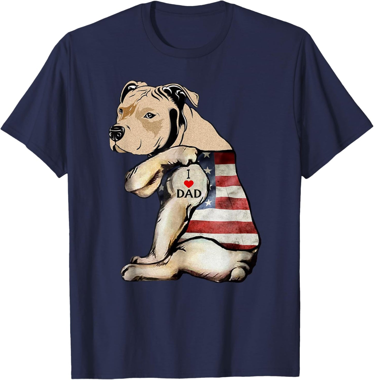 Pitbull I Love Dad Tattoo Fathers Day T-Shirt - T-Shirt | Navy