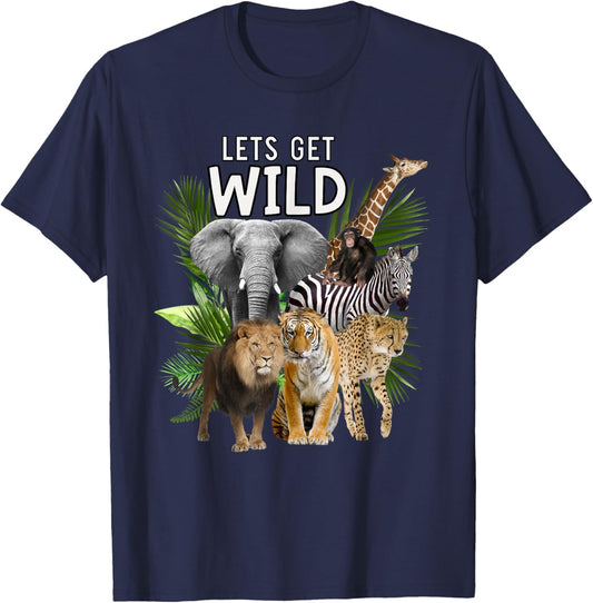 Let's Get Wild Zoo Animals Safari Party A Day At The Zoo T-Shirt - T-Shirt | Navy