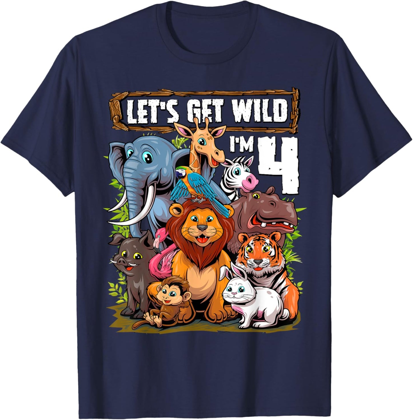 4 Year Old Zoo Birthday Safari Jungle Animals 4th Birthday T-Shirt - T-Shirt | Navy
