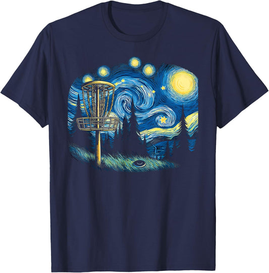 Disc Golf Art Van Gogh Starry Night Cool Disc Golfer Apparel T-Shirt - T-Shirt | Navy