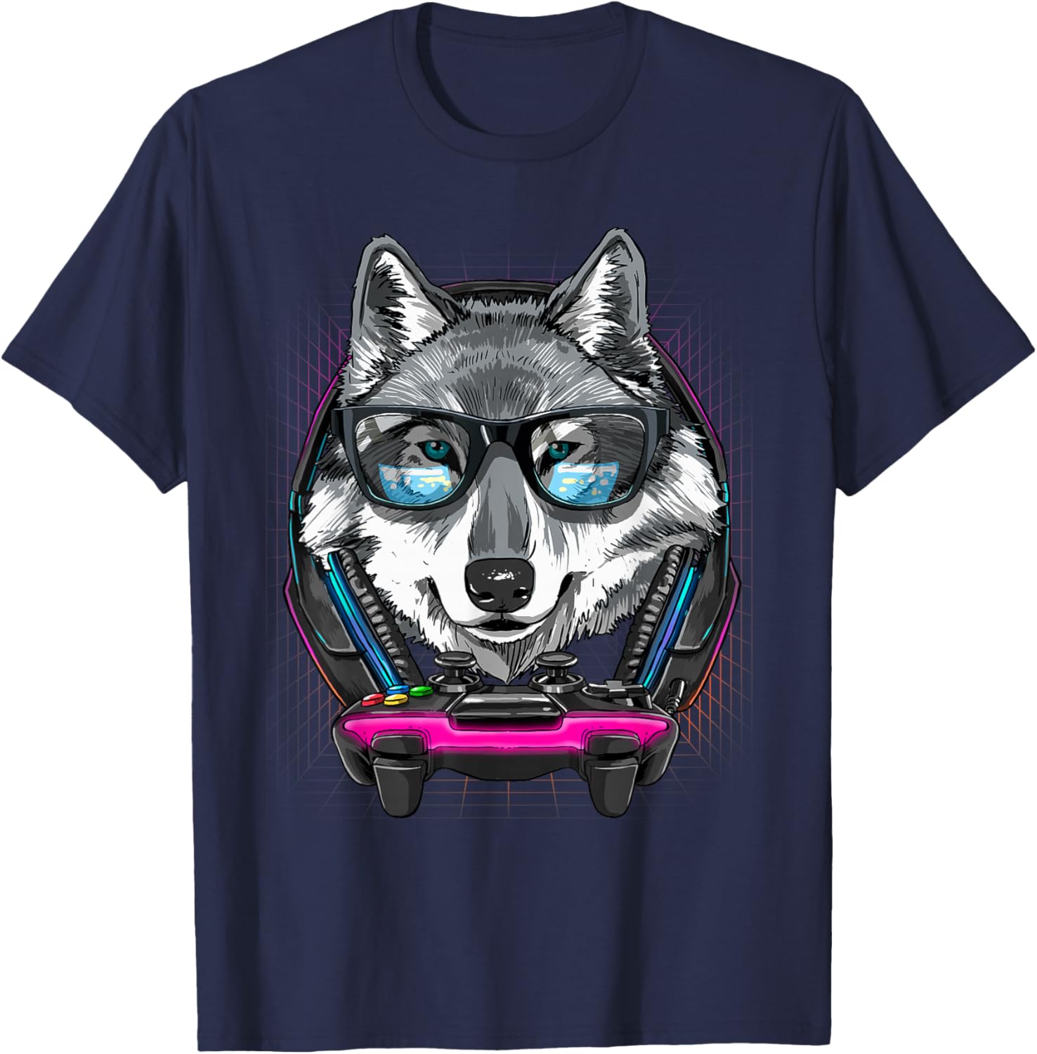Gaming Wolf Video Gamer Player Animal Lover T-Shirt - T-Shirt | Navy