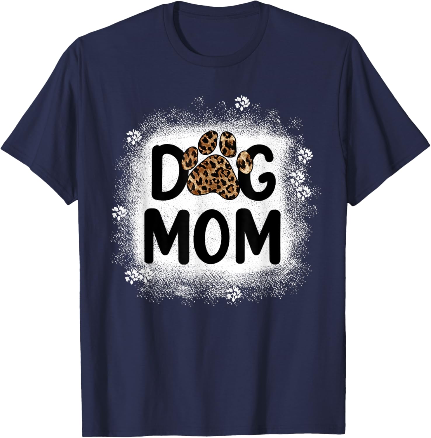Women Bleached Dog Mom Shirts Dog Mom Paw Leopard T-Shirt - T-Shirt | Navy