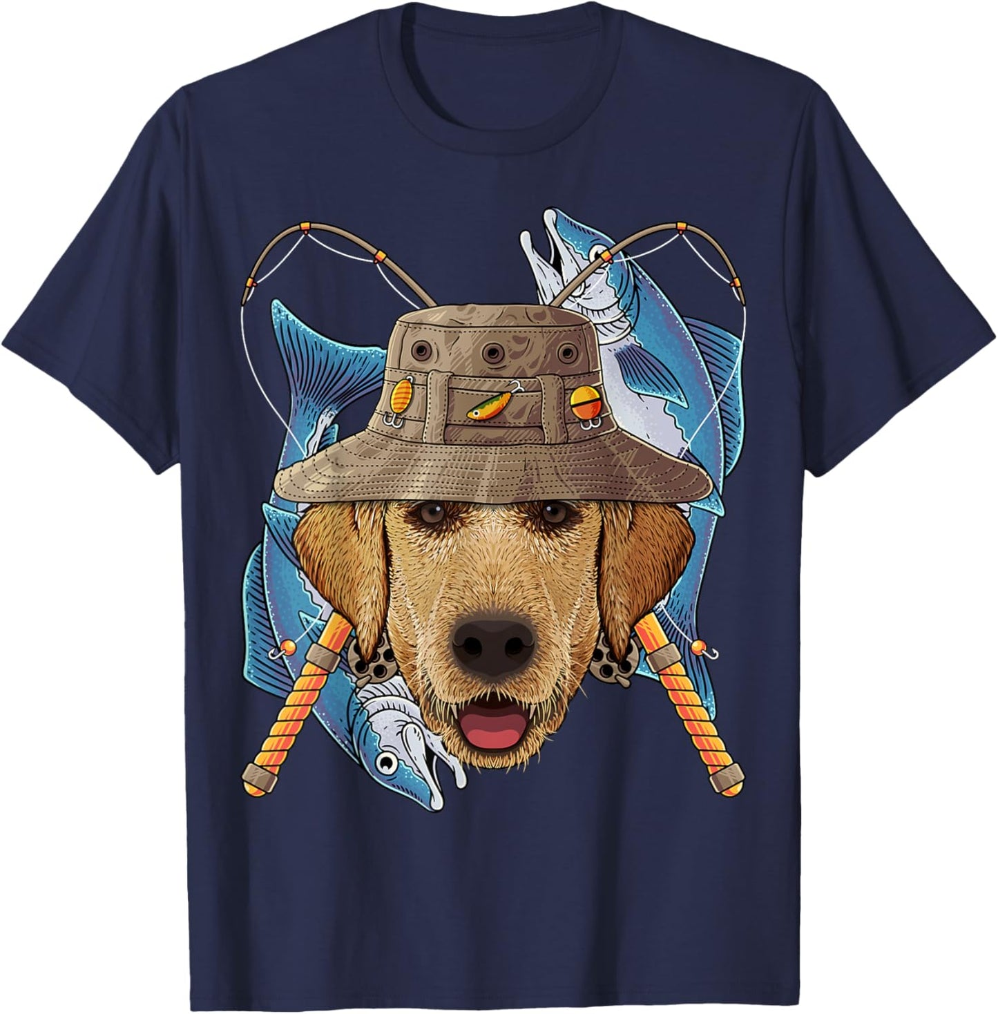 Fishing Labrador Retriever Outdoor Fisherman Fly Fishing T-Shirt - T-Shirt | Navy