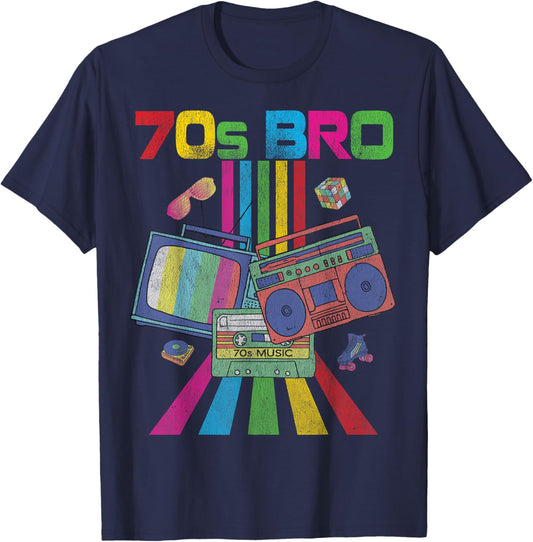 70s Bro Costume 60's 70's Party Retro Vintage Papa Grandpa T-Shirt - T-Shirt | Navy