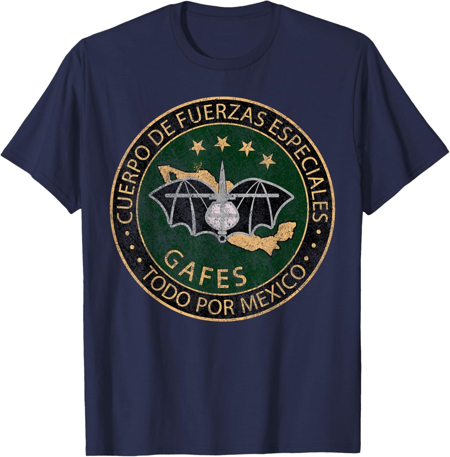 GAFES GAFE Mexican Special Force Fuerzas Mexican Patriot T-Shirt - T-Shirt | Navy