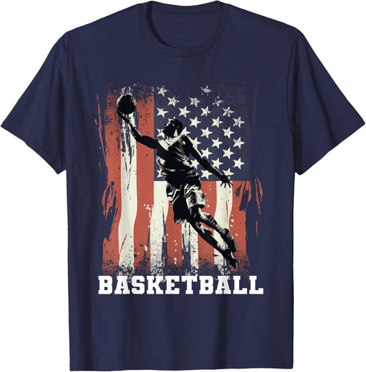 Basketball Support the Team Flag USA Hoops Dream American T-Shirt - T-Shirt | Navy