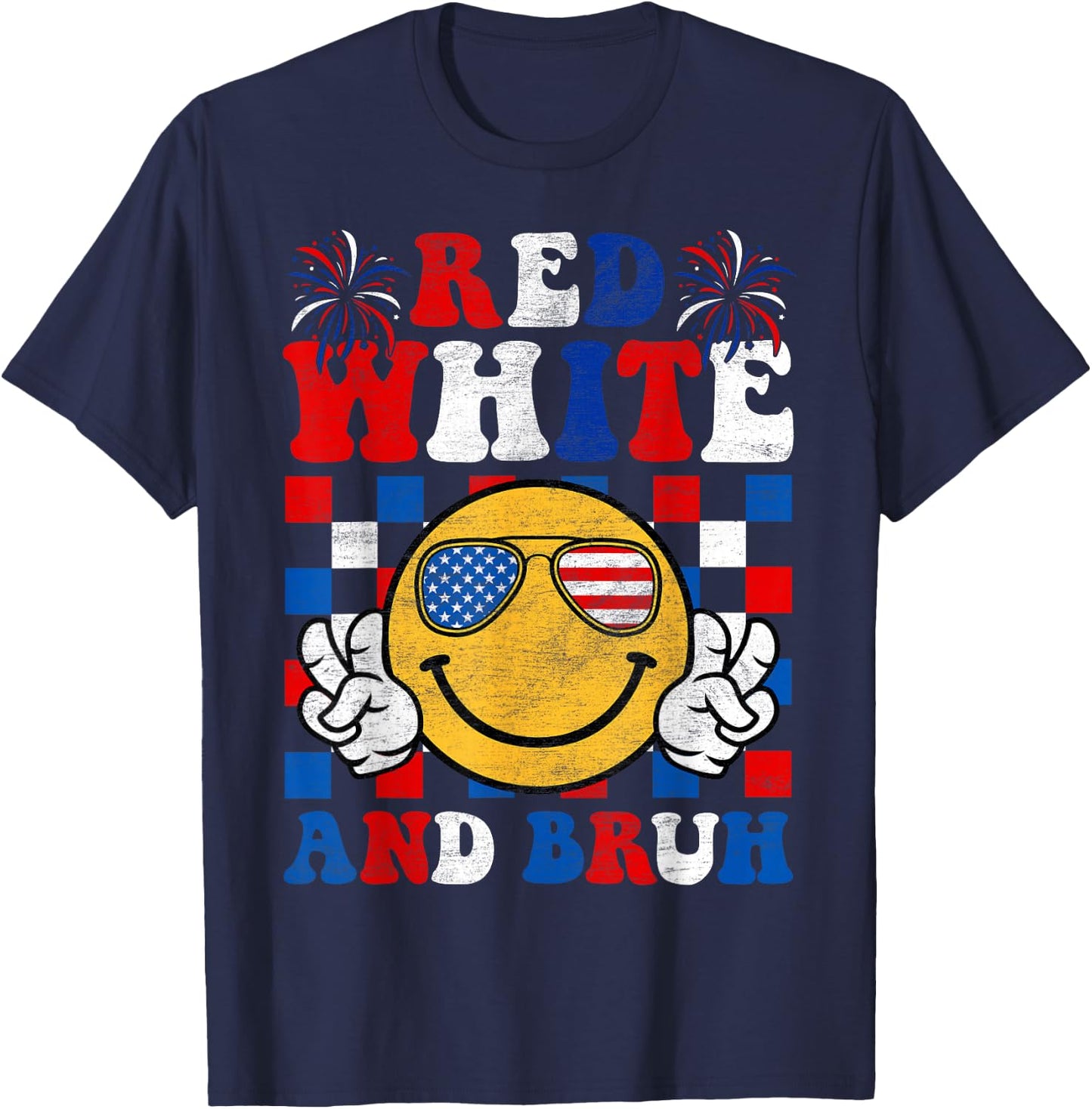 Red White And Bruh 4th Of July Boys Patriotic Men Teens Kids T-Shirt - T-Shirt | Navy