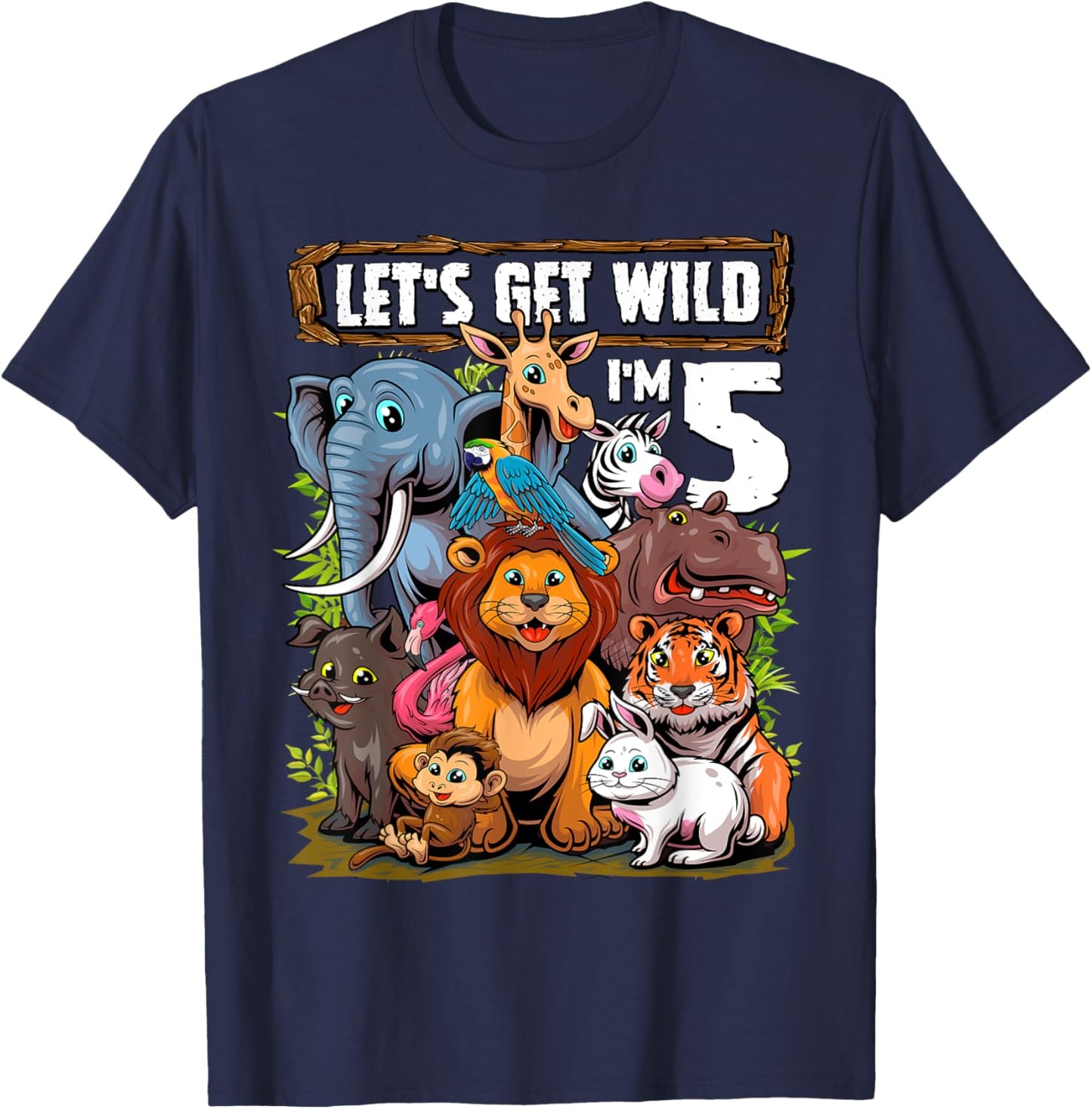 5 Year Old Zoo Birthday Safari Jungle Animals 5th Birthday T-Shirt - T-Shirt | Navy
